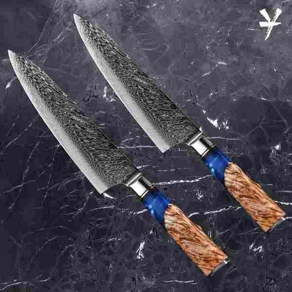 Premium Damascus Steel Chef Knife Set of 2 - Professional Kitchen Knives for Cooking, Slicing & Chopping - Perfect for Home Chefs & Culinary Enthusiasts