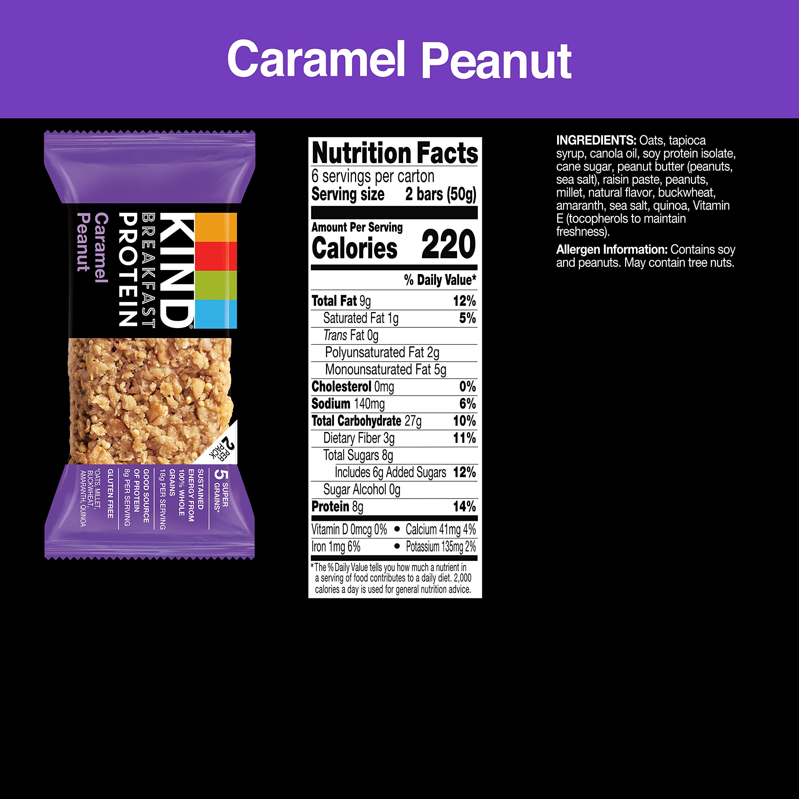 KIND Breakfast Protein Bars - Caramel Peanut Flavor, Healthy Gluten-Free Snack Bars (6 Count) | High Protein Meal Replacement for Workouts, Office & On-the-Go Nutrition