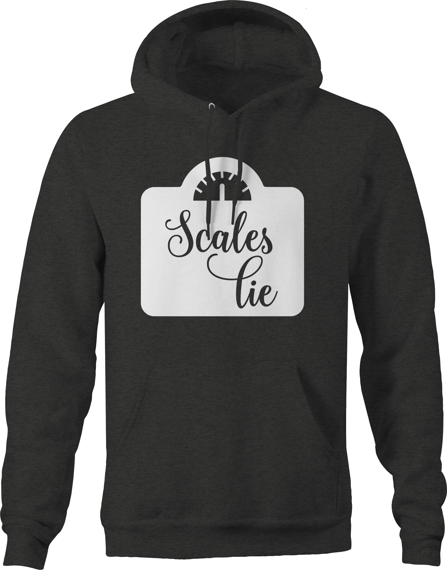 Funny 'Scales Lie' Weight Scale Pounds Health Fitness Hoodie for Men - Dark Grey | Perfect for Gym, Workout & Casual Wear