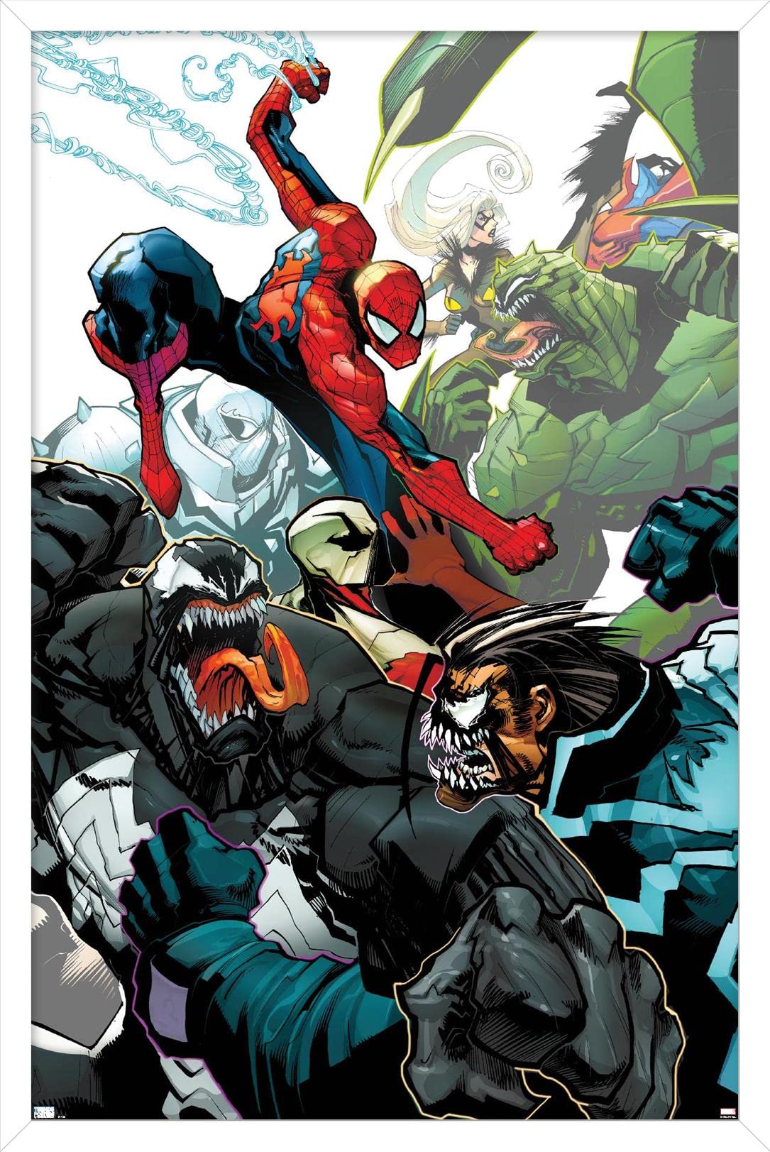 Marvel Comics Spider-Man vs Venom #160 Framed Wall Poster 22.4x14.7 Inches - White Border Superhero Decor for Bedroom, Game Room & Office