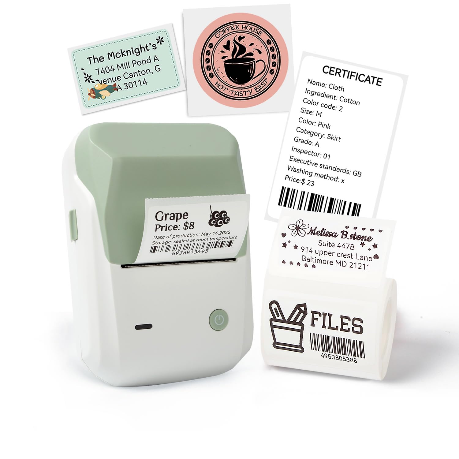 LMASBLTER B1 Label Maker - 2 Inch Portable Barcode Printer for Stickers, Name Tags, Address Labels | Compatible with Phones & PC | Perfect for Mailing, Office Organization, Small Business & Home Use (Green)