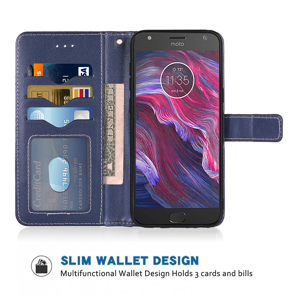 Premium Leather Wallet Case for Motorola Moto X4 (4th Gen/XT1900-1) - Flip Cover with Card Holder, Wrist Strap & Stand Function - Perfect for Daily Use, Travel & Hands-Free Convenience - Blue