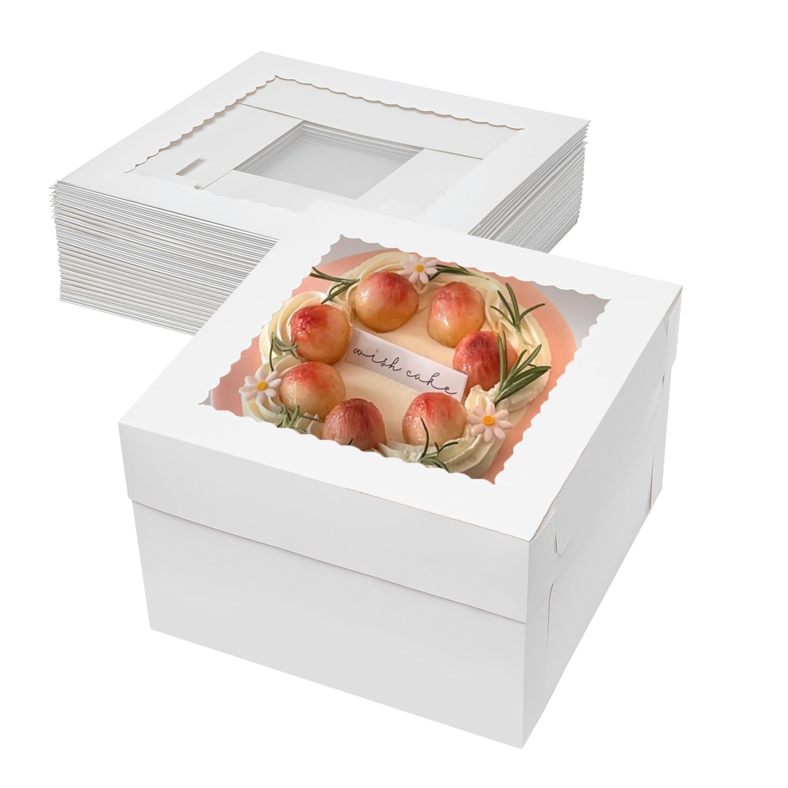 16pcs 10x10x8 Inch White Cardboard Cake Boxes with Window & Lids - Large Tall Bakery Takeout Containers for Tier Cakes, Wedding, Birthday, Party - Perfect for Bakeries, Dessert Shops & Catering Services