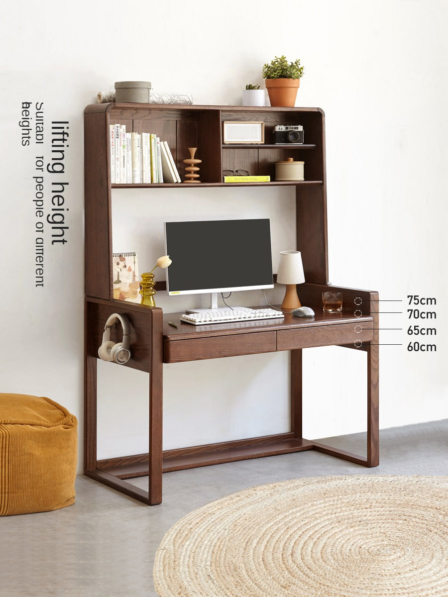 Solid Oak Wood Modern Combination Desk - Home Office Workstation for Study, Writing & Computer Use