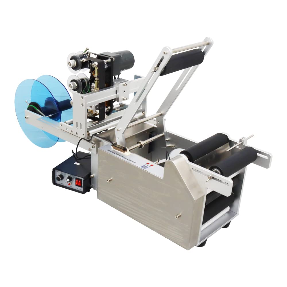 Semi-Automatic Round Bottle Labeling Machine with Color Ribbon - Perfect for Coding, Printing & Labeling in Home, Office & Small Business