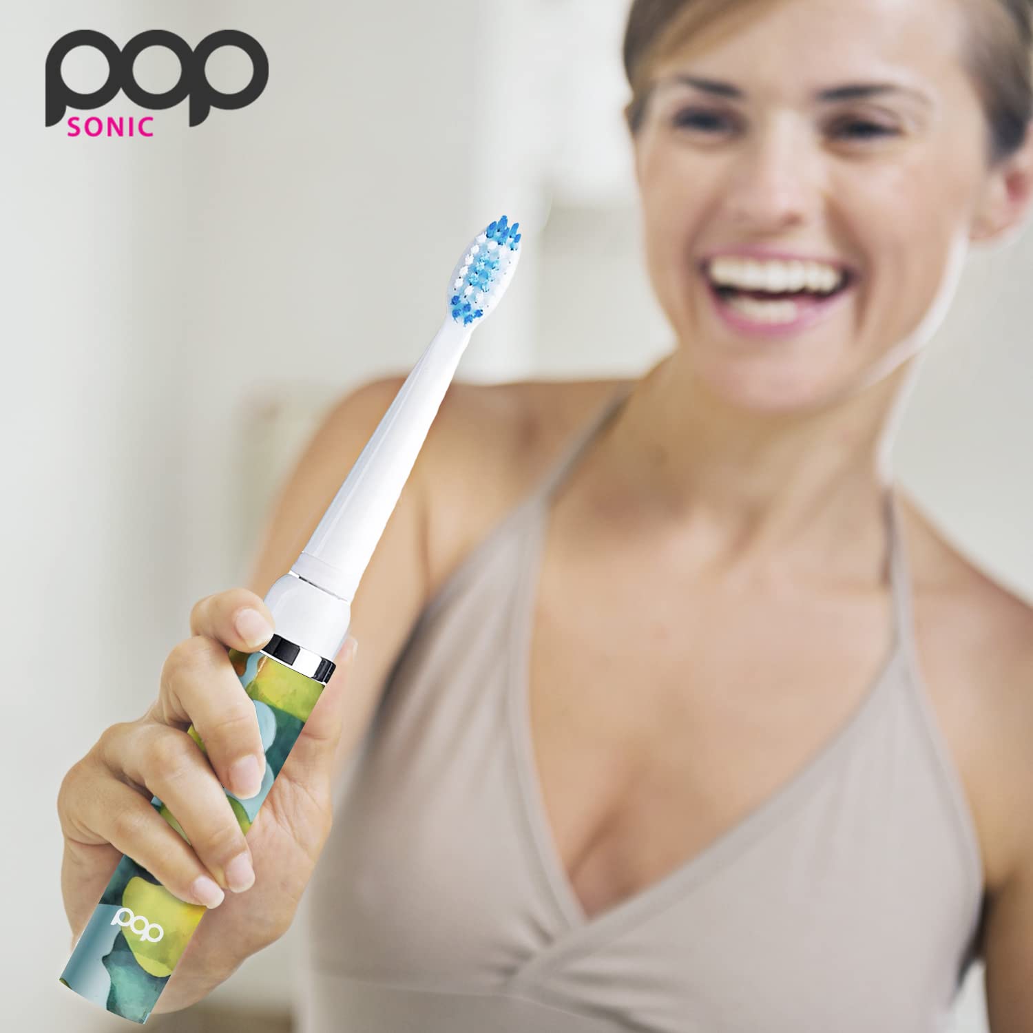 Pop Sonic Electric Toothbrush for Kids & Travel - Blue Watercolor Design, 2 Speed Modes (15,000-30,000 Strokes/Min), Dupont Nylon Bristles, Battery Powered - Perfect for Home, School & Vacation Use