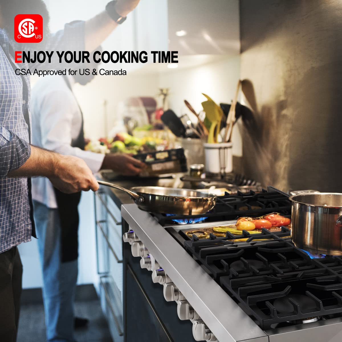 48 Inch Slide-In Gas Cooktop - GASLAND Professional RT4806 with 6 Sealed Burners, Cast Iron Grates & Built-In Griddle | Natural Gas, Re-Ignition, 120V Plug-In | Ideal for Home Kitchens, Restaurants & Outdoor Cooking