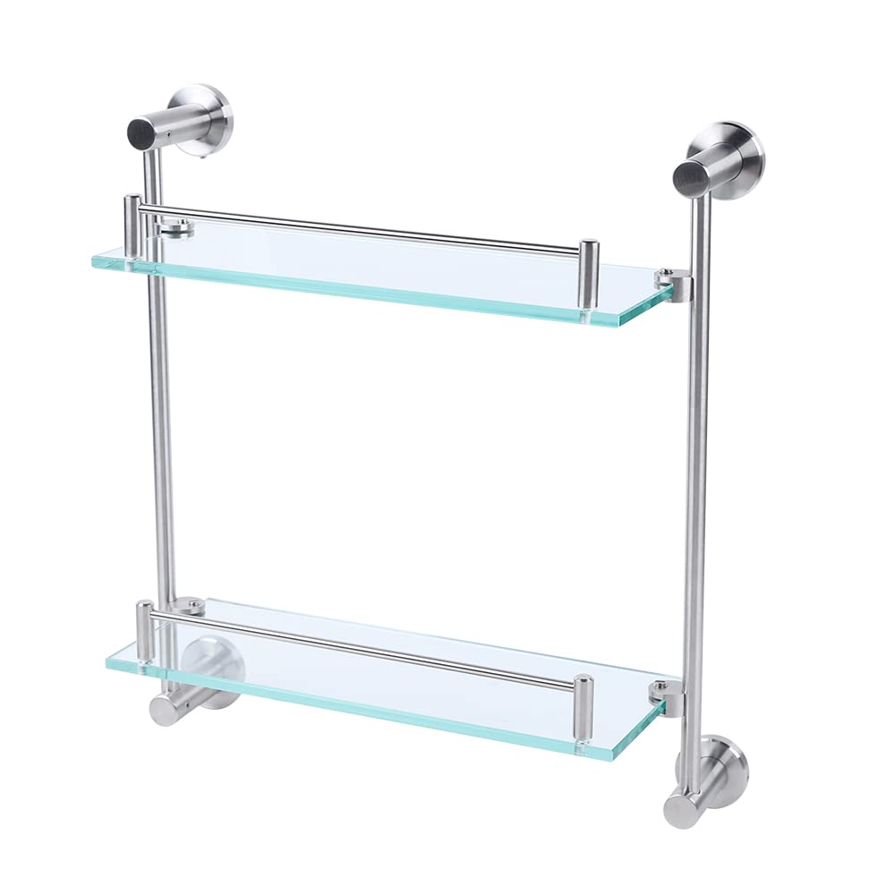 Stainless Steel 304 2-Tier Glass Bathroom Shelf - Wall Mounted Shower Storage Organizer for Kitchen & Bathroom (15.7
