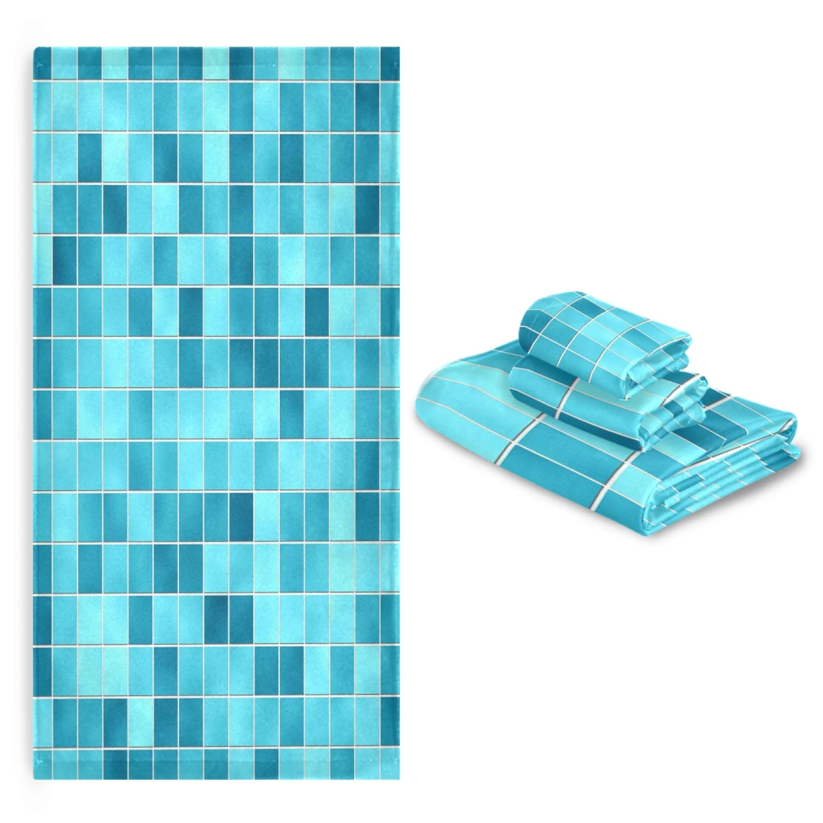 ALAZA 3-Piece Turquoise Teal Blue Bath Towel Set - Soft Hand Towel, Washcloth & Face Towel for Guest Bathroom, Kitchen & Spa Decor | Quick-Drying & Absorbent Cotton Towels for Home, Hotel & Beach Use