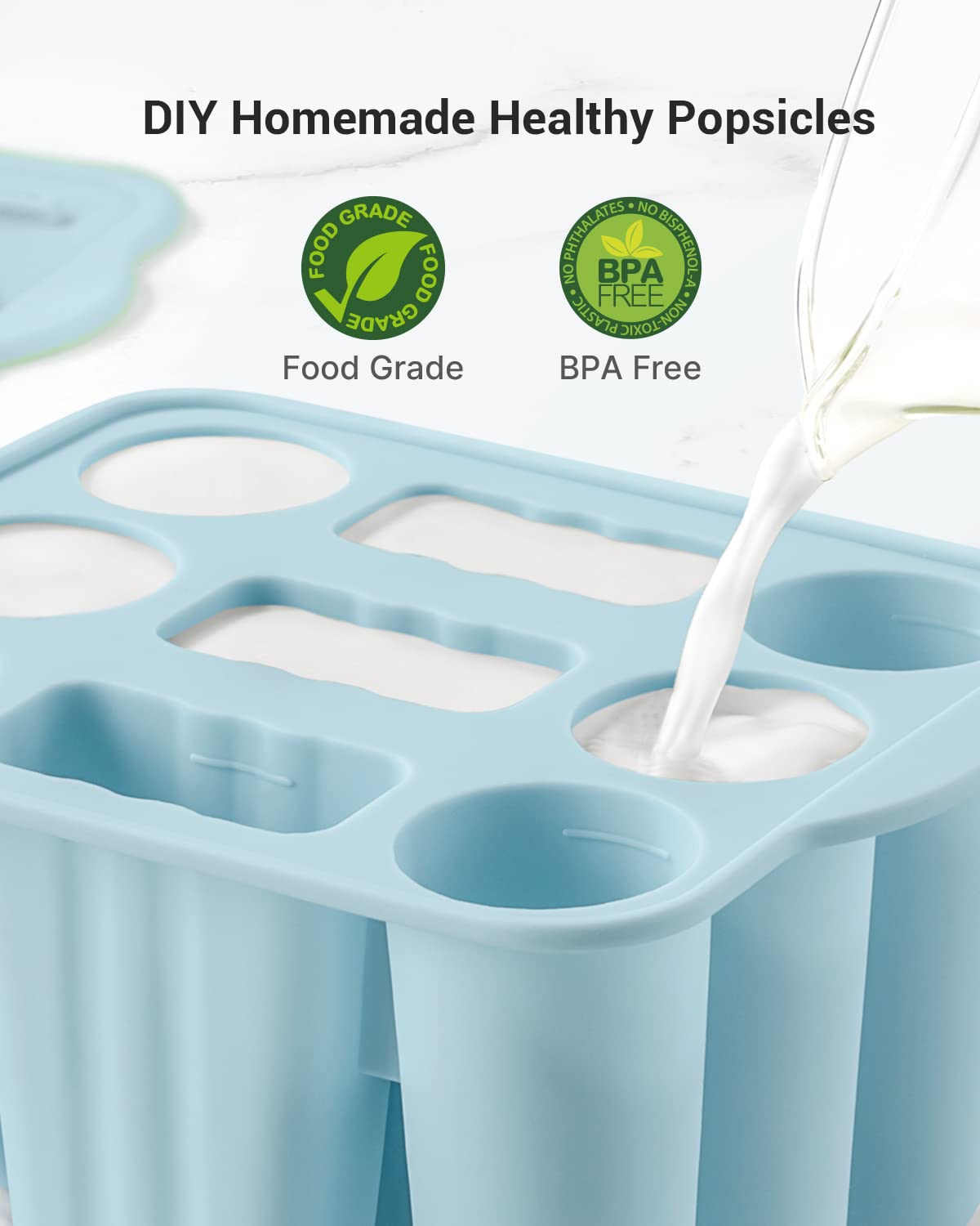 **9-Piece Silicone Popsicle Molds for Kids & Adults - BPA-Free, DIY Ice Pop Maker with Sticks & Storage Bags - Perfect for Summer Snacks, Parties & Healthy Homemade Treats (Blue)**