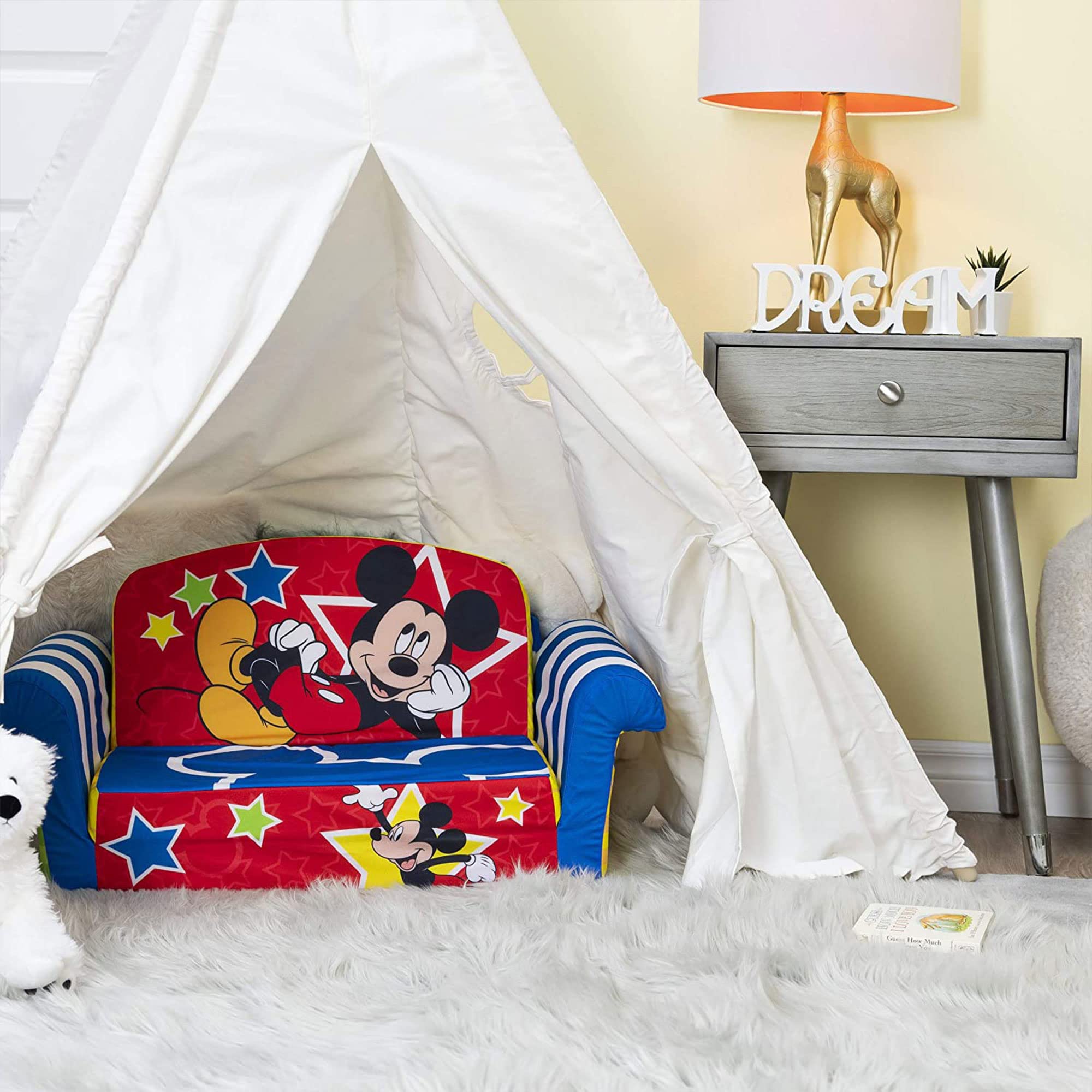 2-Pack MARSHMALLOW Kids Sofa - Convertible 2-in-1 Flip Open Foam Couch & Bed with Mickey Mouse Design - Perfect for Playroom, Nursery, or Toddler Bedtime