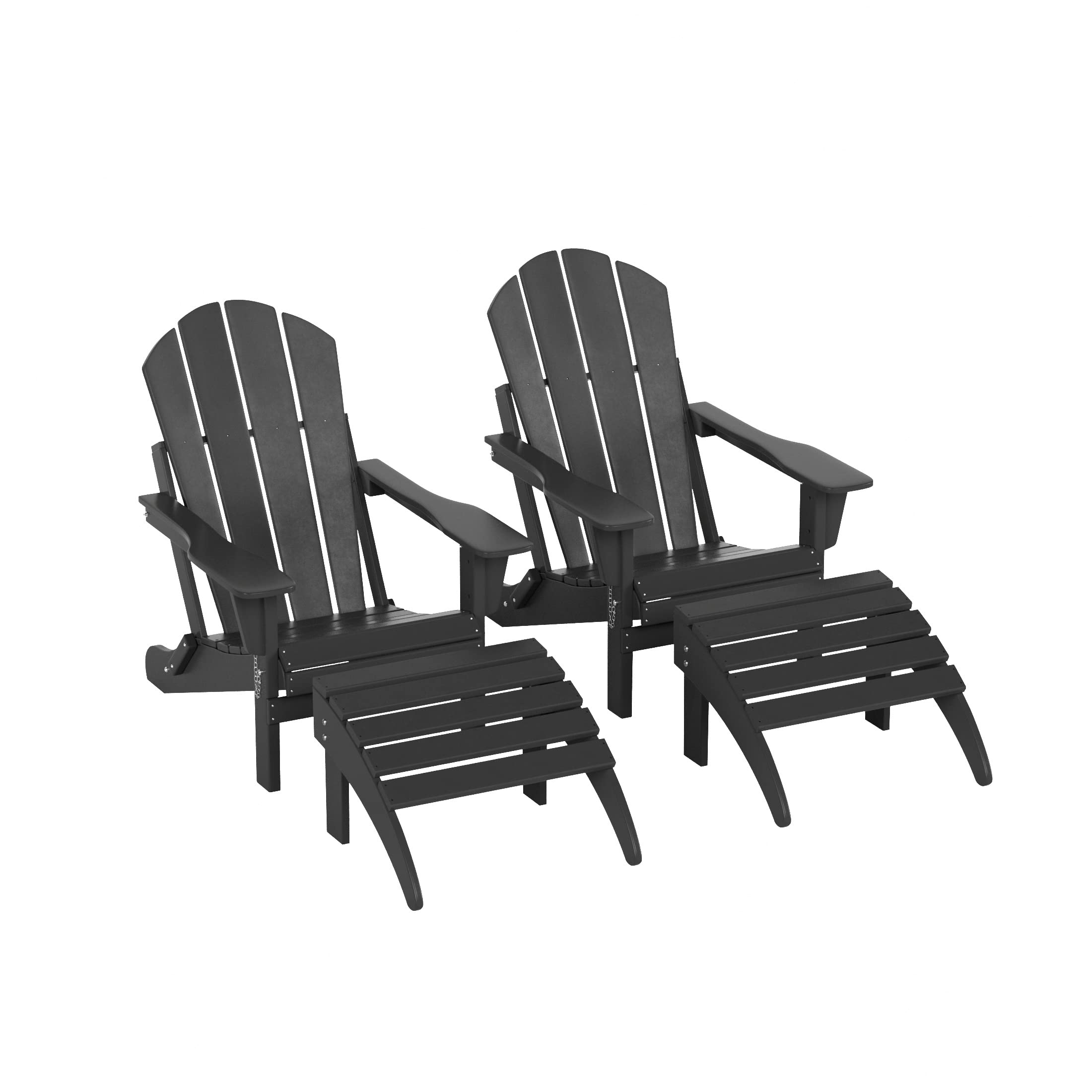 WestinTrends Malibu 4-Piece Outdoor Lounge Chair Set - 2 Adirondack Chairs with Ottoman, All-Weather Poly Lumber Patio Furniture for Poolside, Beach, Garden & Backyard Relaxation - Gray