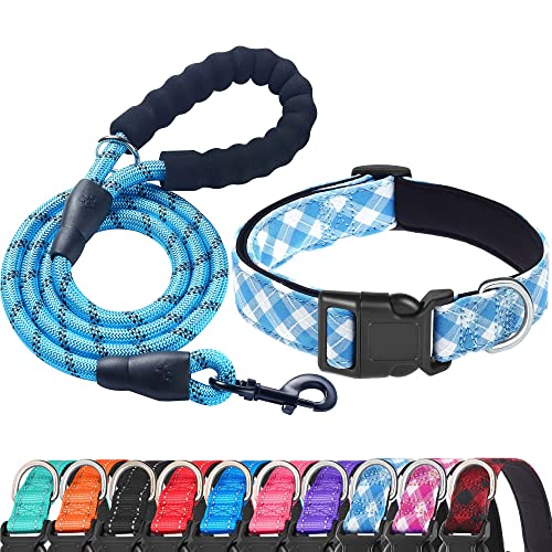 Vivid Blue Plaid Collar+Leash