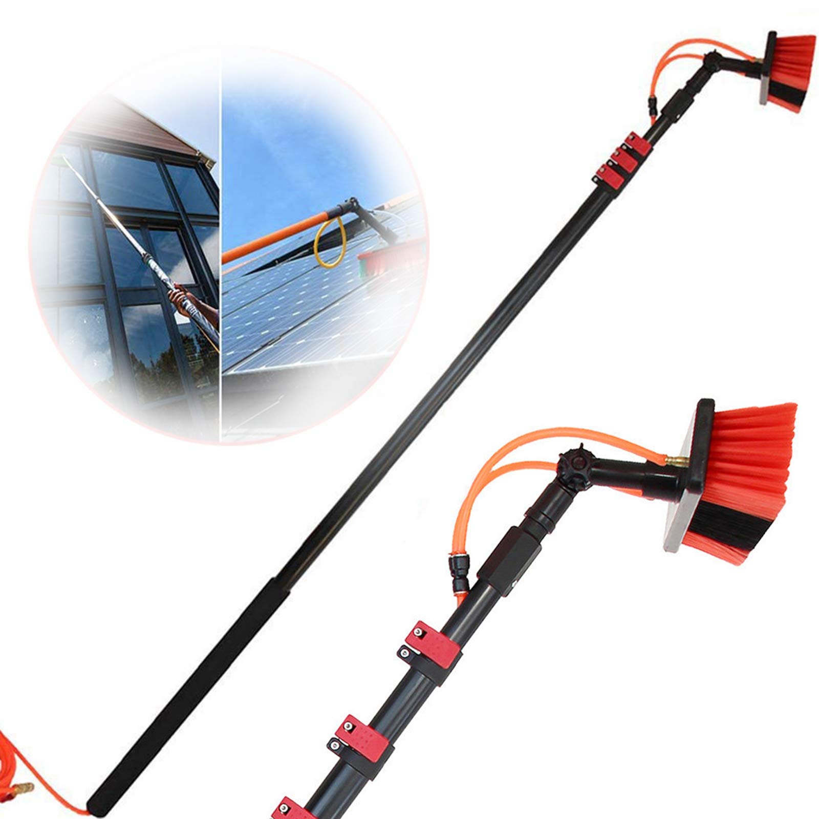 3.6M-11M Solar Panel Brush Water Fed Window Cleaning Kit with Telescopic Extension Pole (12FT/3.6M) - Ideal for Photovoltaic Panel, Truck, and High Window Cleaning - Perfect for Residential & Commercial Use