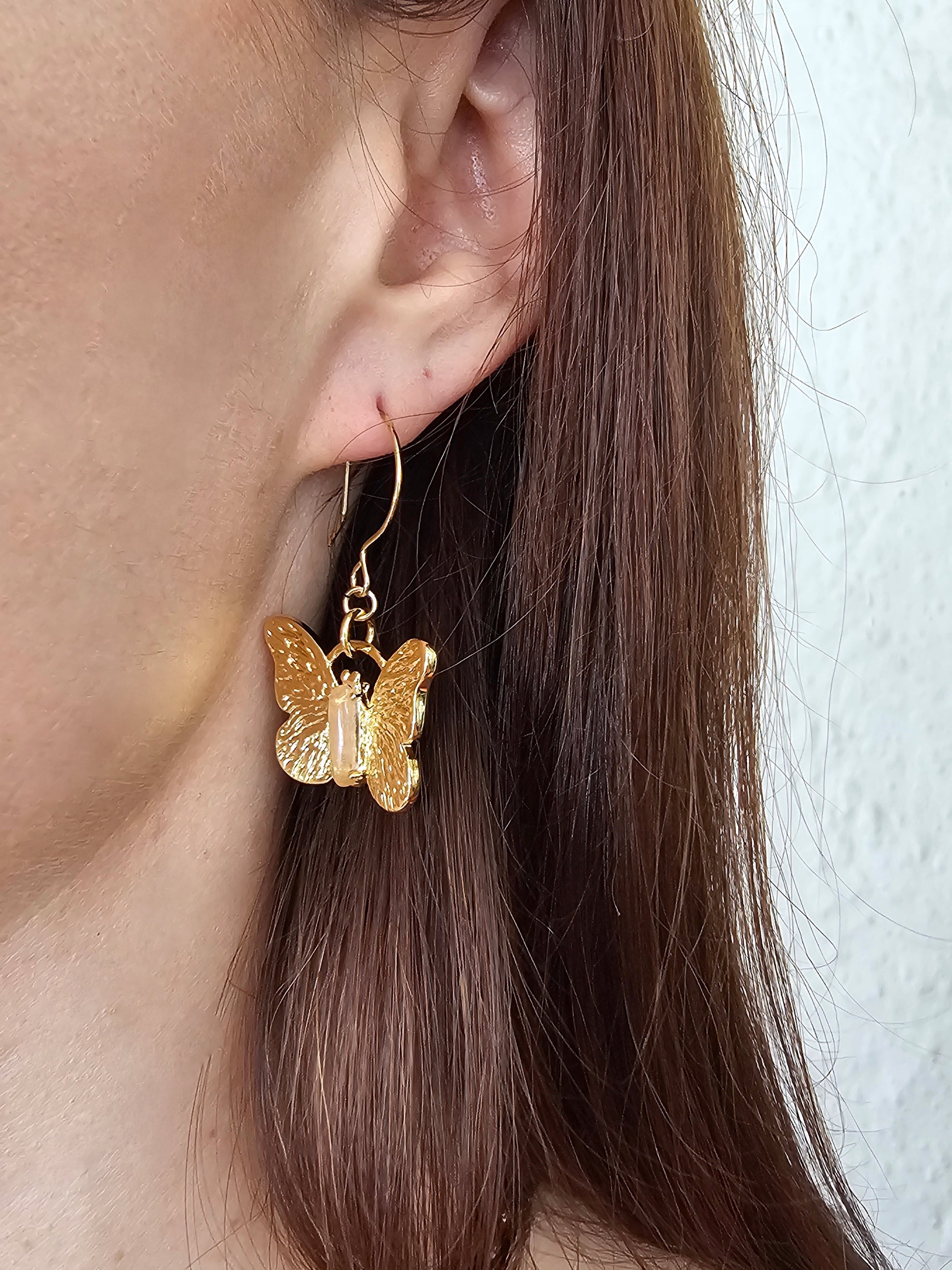 Rose Quartz Gold Butterfly Earrings for Women - Elegant Dainty Jewelry Gift for Valentine's Day, Birthday & Special Occasions
