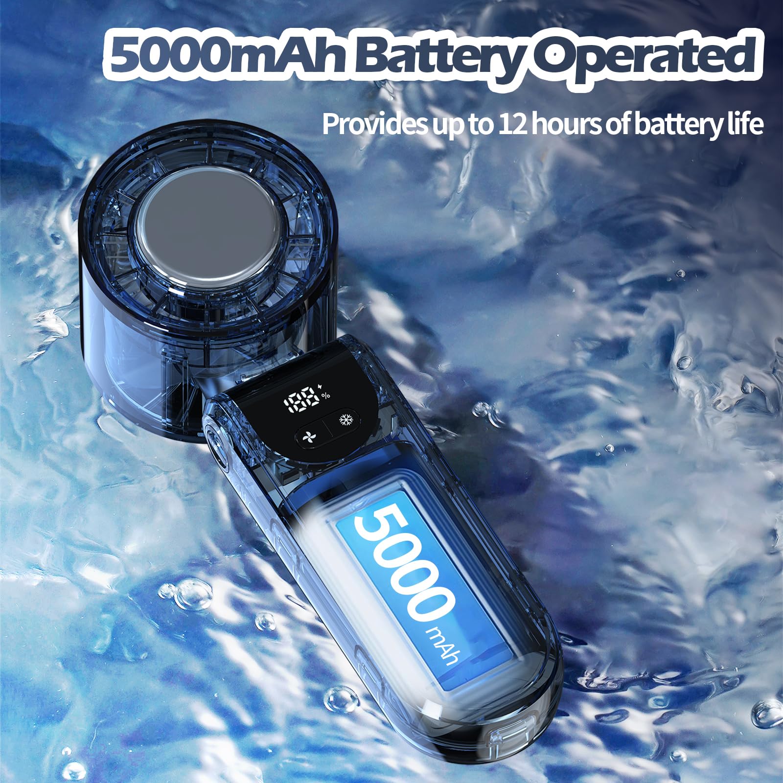 2025 Upgraded Portable Handheld Turbo Fan - 3-in-1 Rechargeable Mini Personal Cooling Fan (Hand/Desk/Neck Use) with 5000mAh Battery & 100 Speed Settings | 12 Hours Runtime | Perfect Travel Essential & Gift for Women & Men | Great for Office, Outdoor, Camping & Summer Activities