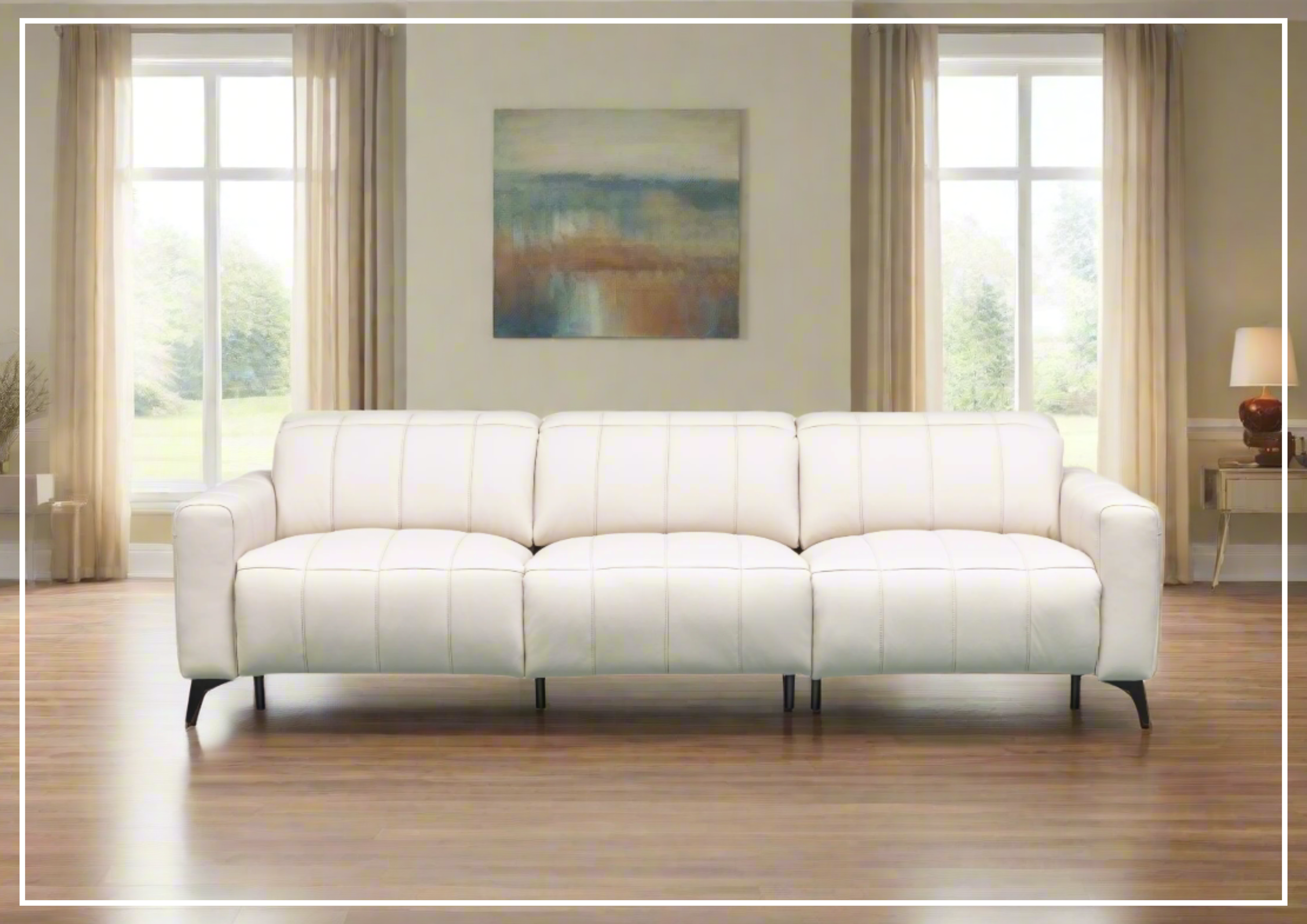 Klaussner Capri 3-Seater Beige Leather Power Reclining Sofa - Modern Living Room Furniture for Home Theater & Relaxation