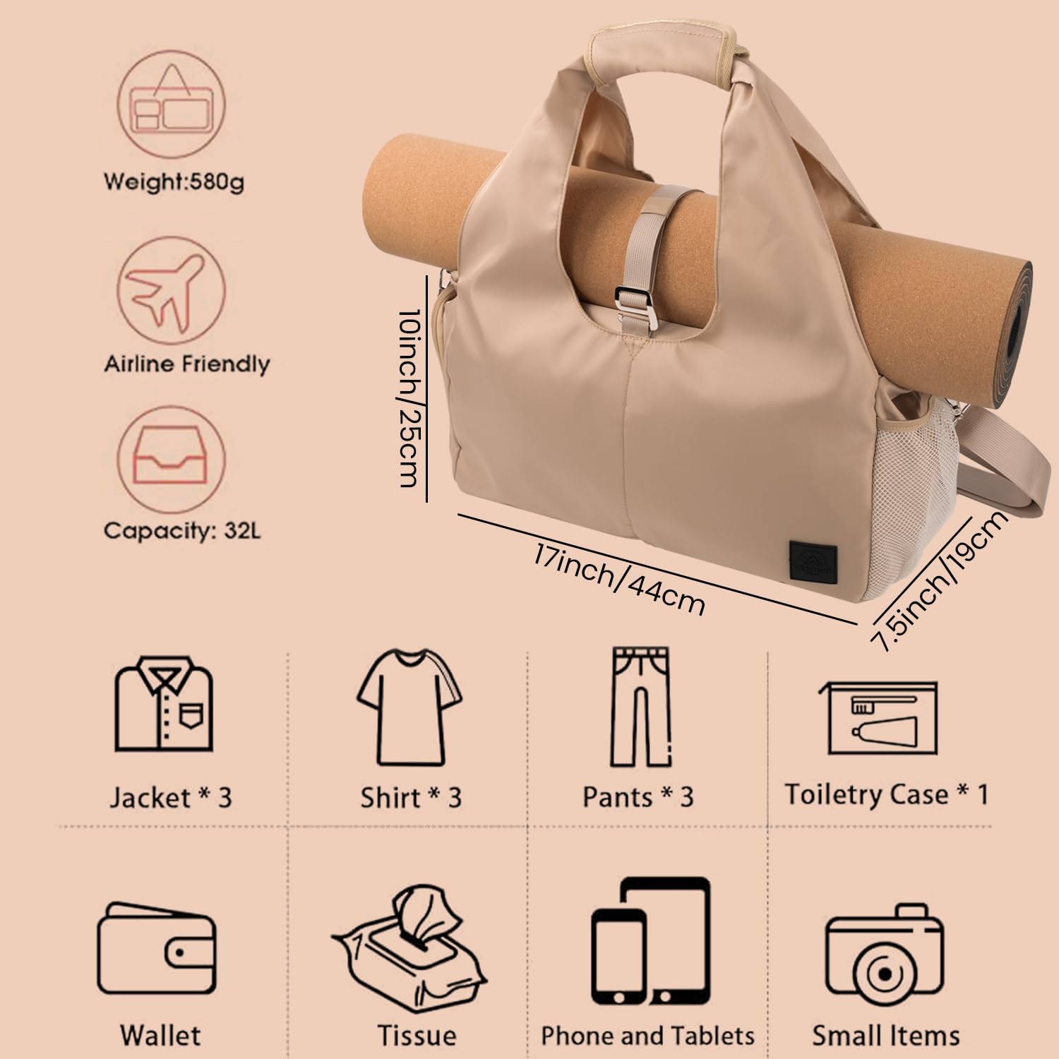 Premium Yoga Bag for Women - Durable Polyester Gym Tote with Shoulder Strap - Perfect for Pilates, Travel, Office & Beach Workouts | Ideal for Yoga Classes, Gym Sessions & Active Lifestyle