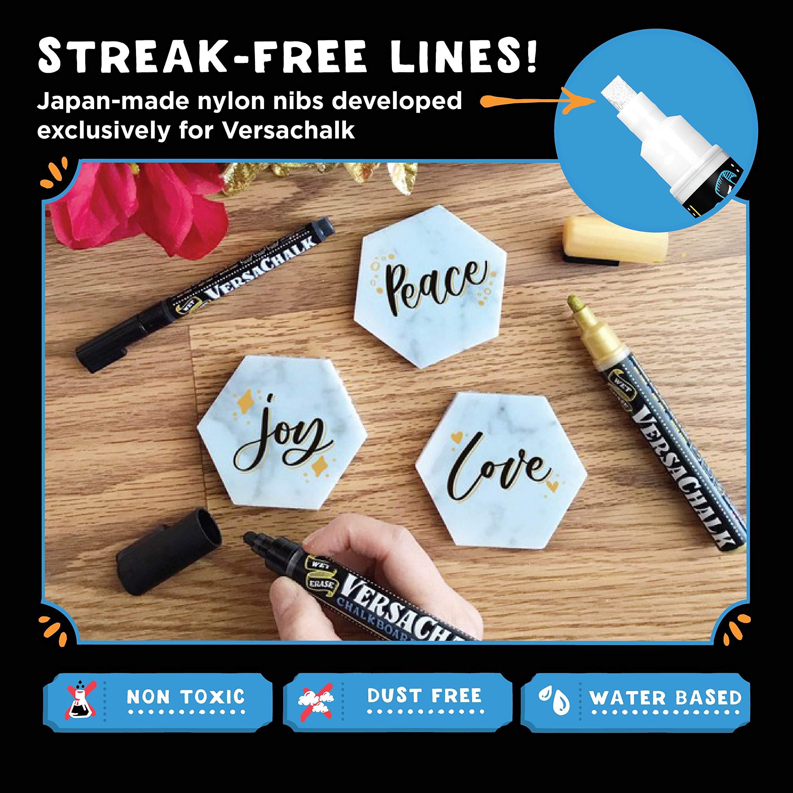 VersaChalk White Chalk Markers - 5mm Bold Tip Wet Erase Dustless Chalkboard Markers for Blackboards, Signs, Menus & Windows - Perfect for Restaurants, Cafes, Classrooms & Home Decor
