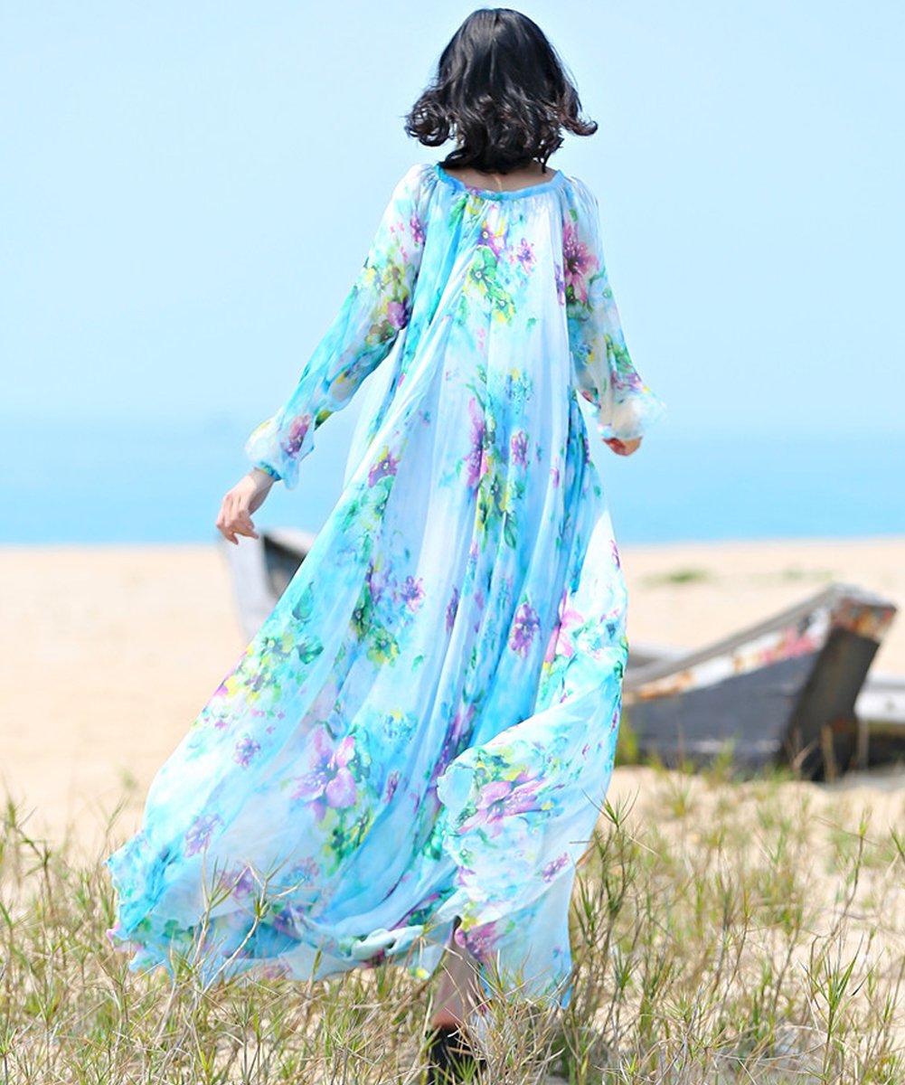 MedeShe Women's Floral Print Chiffon Maxi Dress - Elegant Beach Wedding Bridesmaid Sundress for Summer Vacation & Party Wear