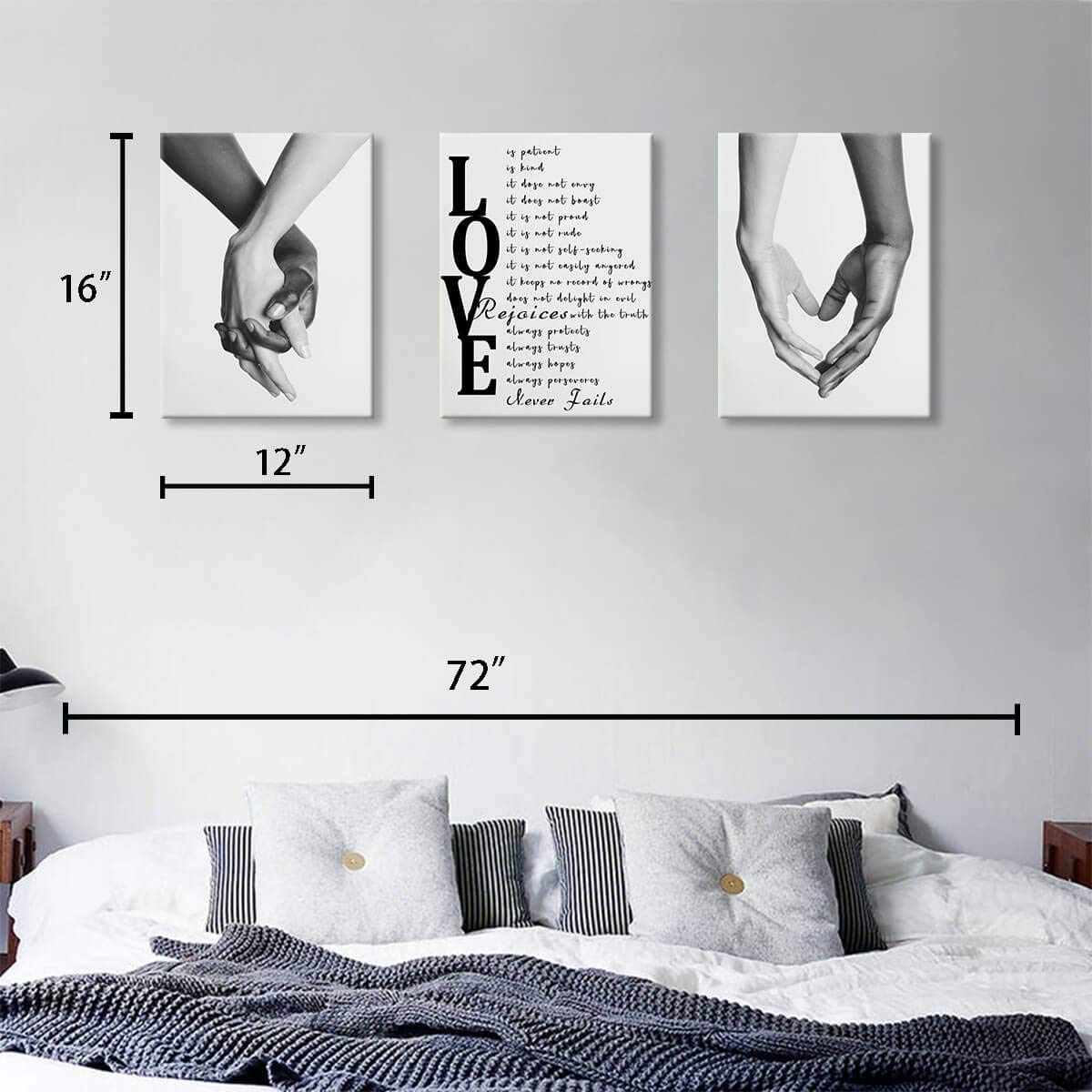 Black and White Canvas Wall Art Set - 3 Piece 12x16 Inch Modern Abstract Paintings for Bedroom & Living Room Decor - Perfect for Couples Home Wall Decor, Housewarming Gift & Apartment Aesthetic