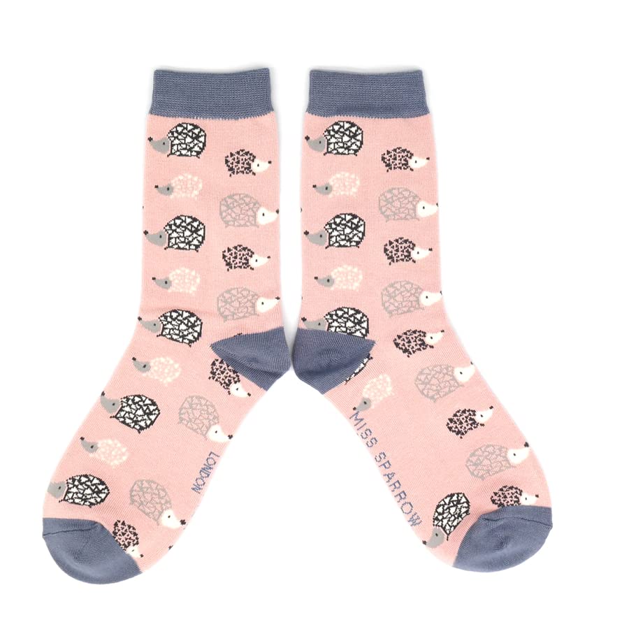 Cute Hedgehog Pattern Women's Socks - 2 Pairs Pack (Green & Pink) - Soft Comfortable Socks for Casual Wear, Gifts & Everyday Use