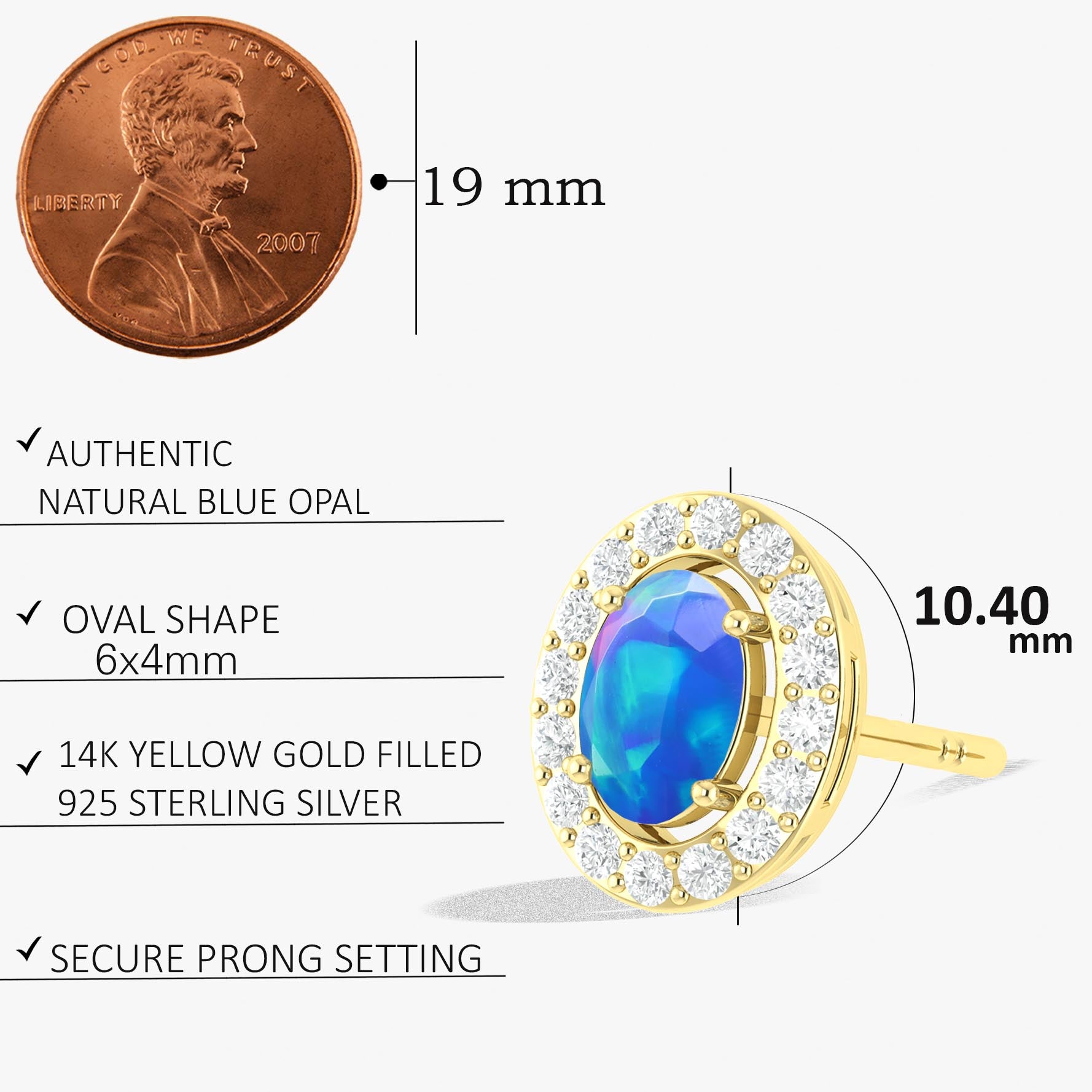 Blue Opal Gemstone Oval Stud Earrings for Women – Elegant Dainty Jewelry for Everyday Wear & Special Occasions