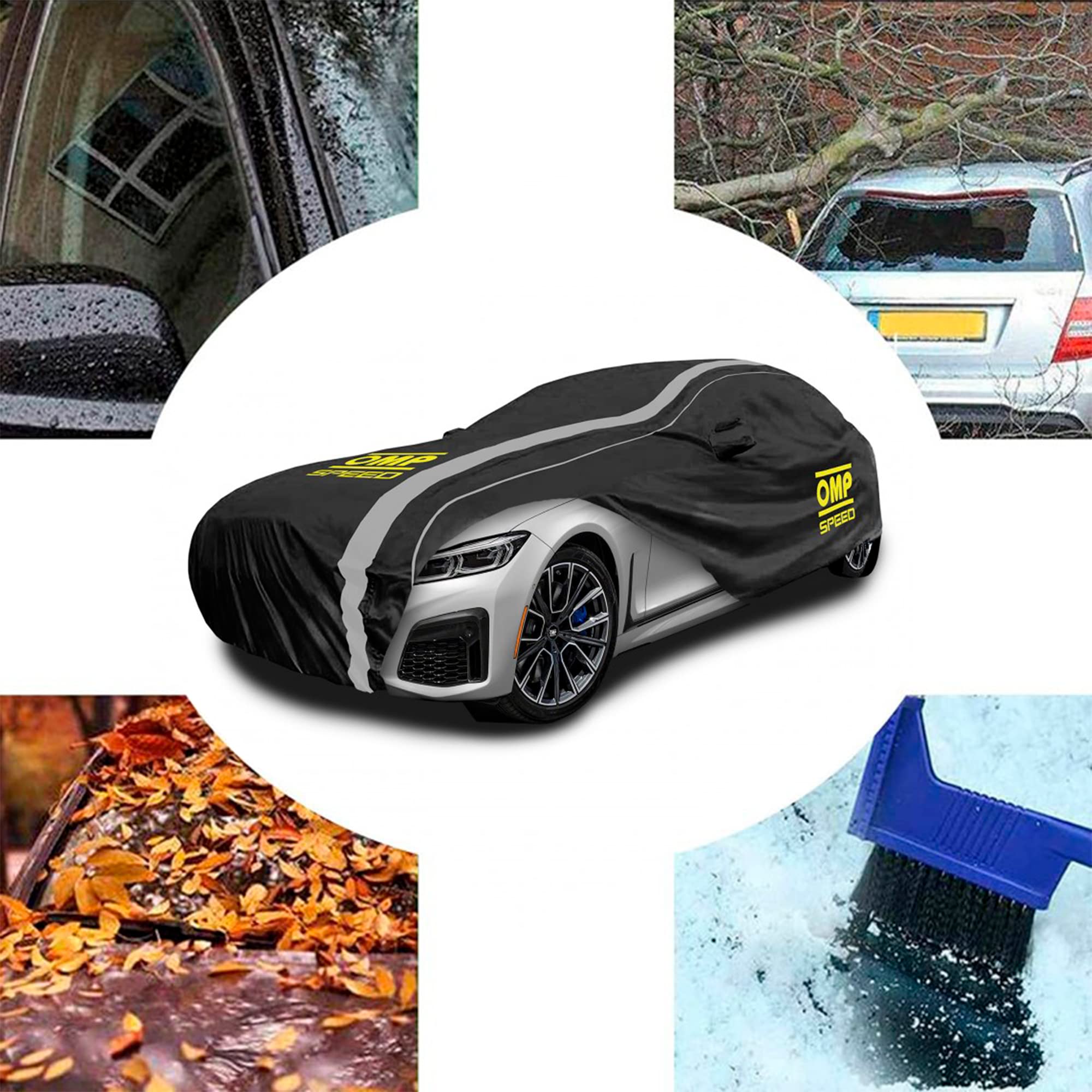 OMP 3-Layer Waterproof Car Cover - Size L for Sedan, SUV & Truck - All-Weather Protection for Indoor & Outdoor Use