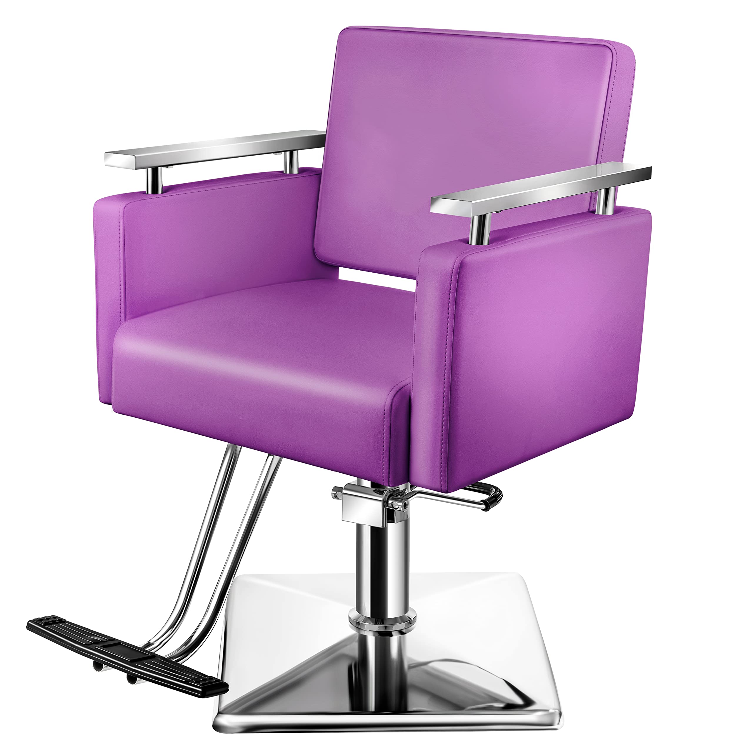 Baasha Professional Salon Chair - Heavy-Duty Steel Frame Hair Styling Chair with Adjustable Height, Purple PU Leather Beauty Salon Equipment for Hairdressing, Barber Shop, Tattoo Parlor & Spa Use