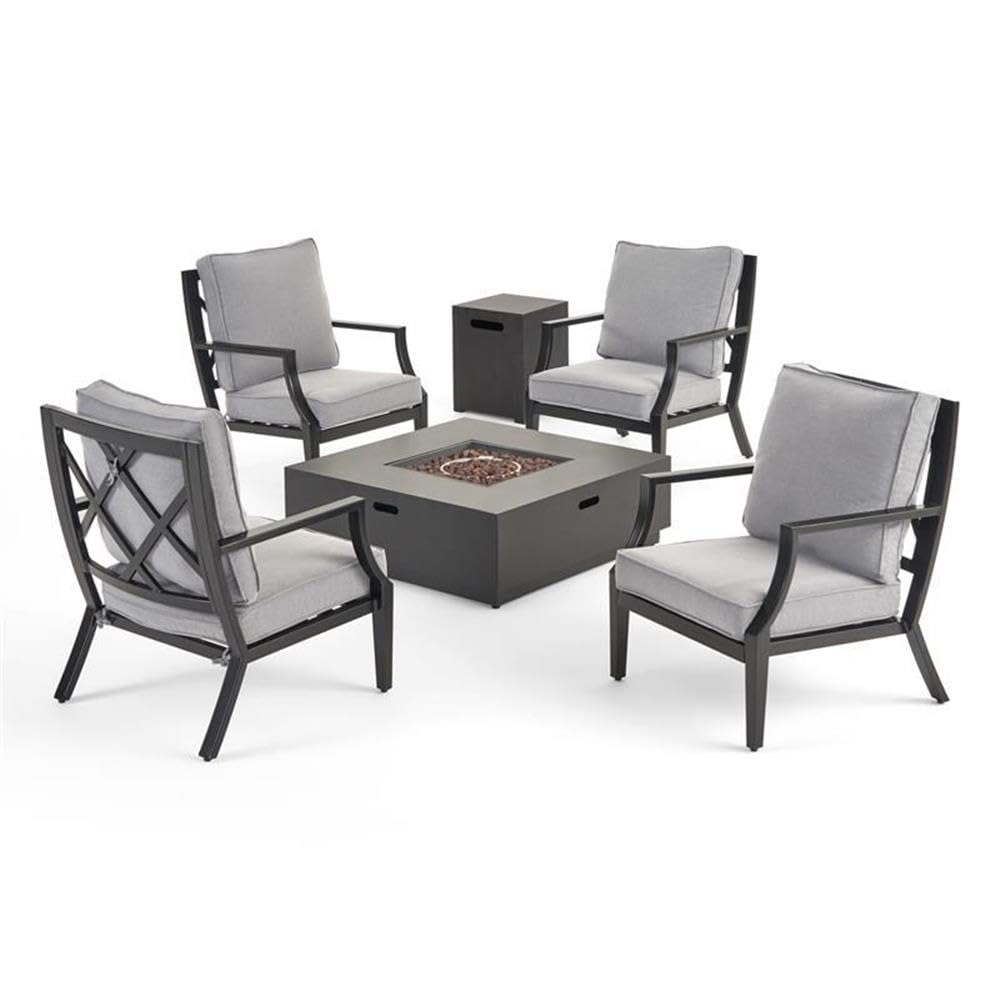 Noble House Brava 4-Seater Outdoor Club Chair Set with Coffee Table - Gray for Patio & Garden