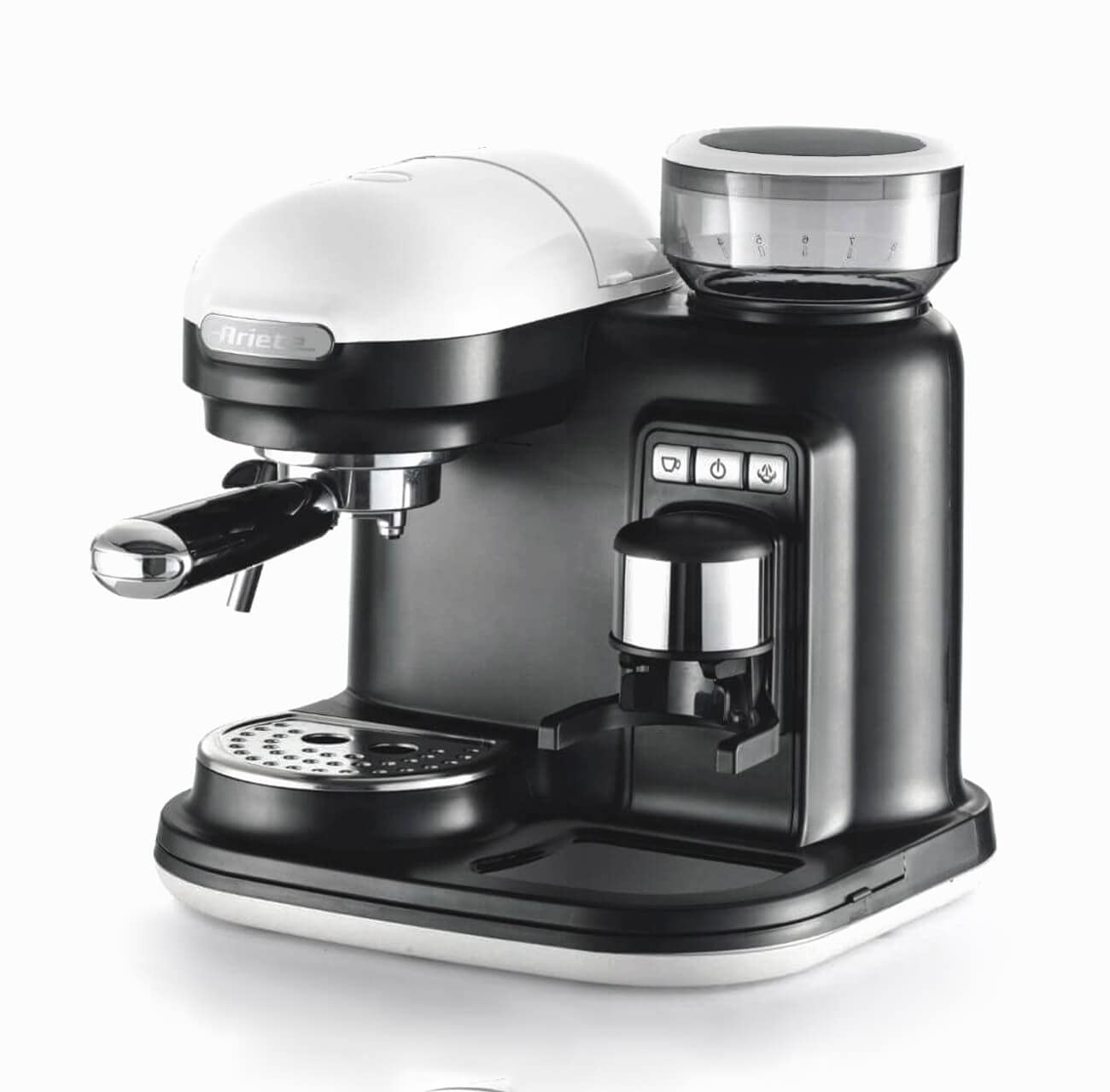ARIETE 1318/01 Modern Espresso Coffee Machine with Built-in Grinder - White | Compact Home & Office Coffee Maker for Espresso Lovers | Perfect for Morning Brews, Afternoon Pick-Me-Ups & Entertaining Guests
