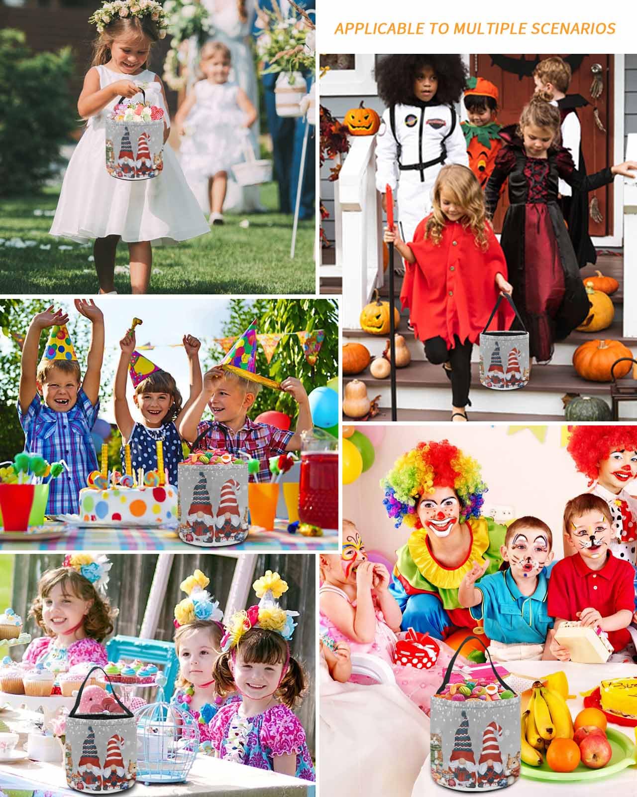 2 Pack Reusable Halloween Trick or Treat Candy Bags | Winter Gnome Christmas Tree Collapsible Goody Bucket | Holiday Party Favor & Gift Basket Accessories | Perfect for Candy Storage, Christmas Decorations & Seasonal Celebrations
