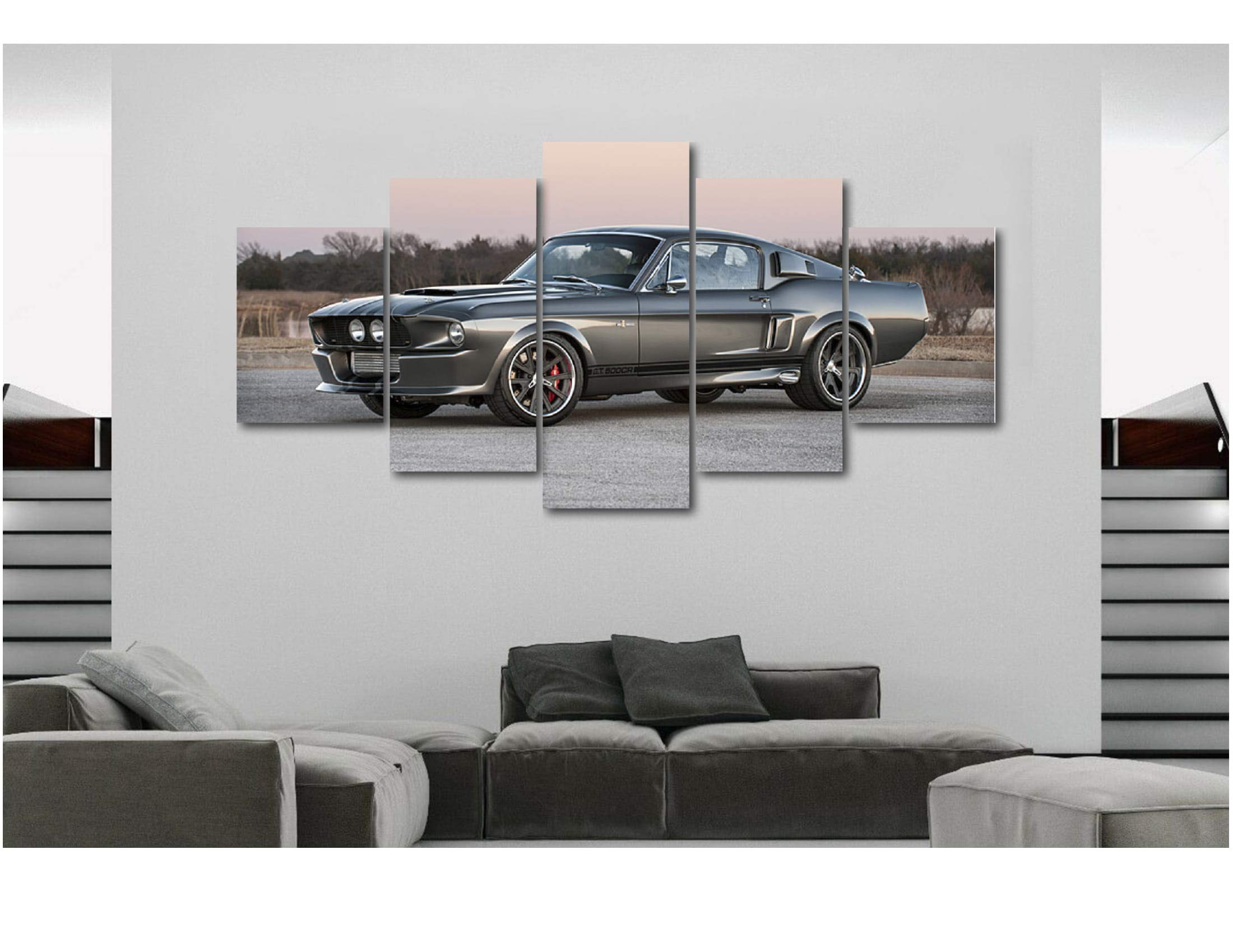 5 Piece Luxury Canvas Wall Art - Sports Cars & Supercar Posters (Extra Large 67 Shelby Mustang) - Modern Home & Office Decor for Car Enthusiasts