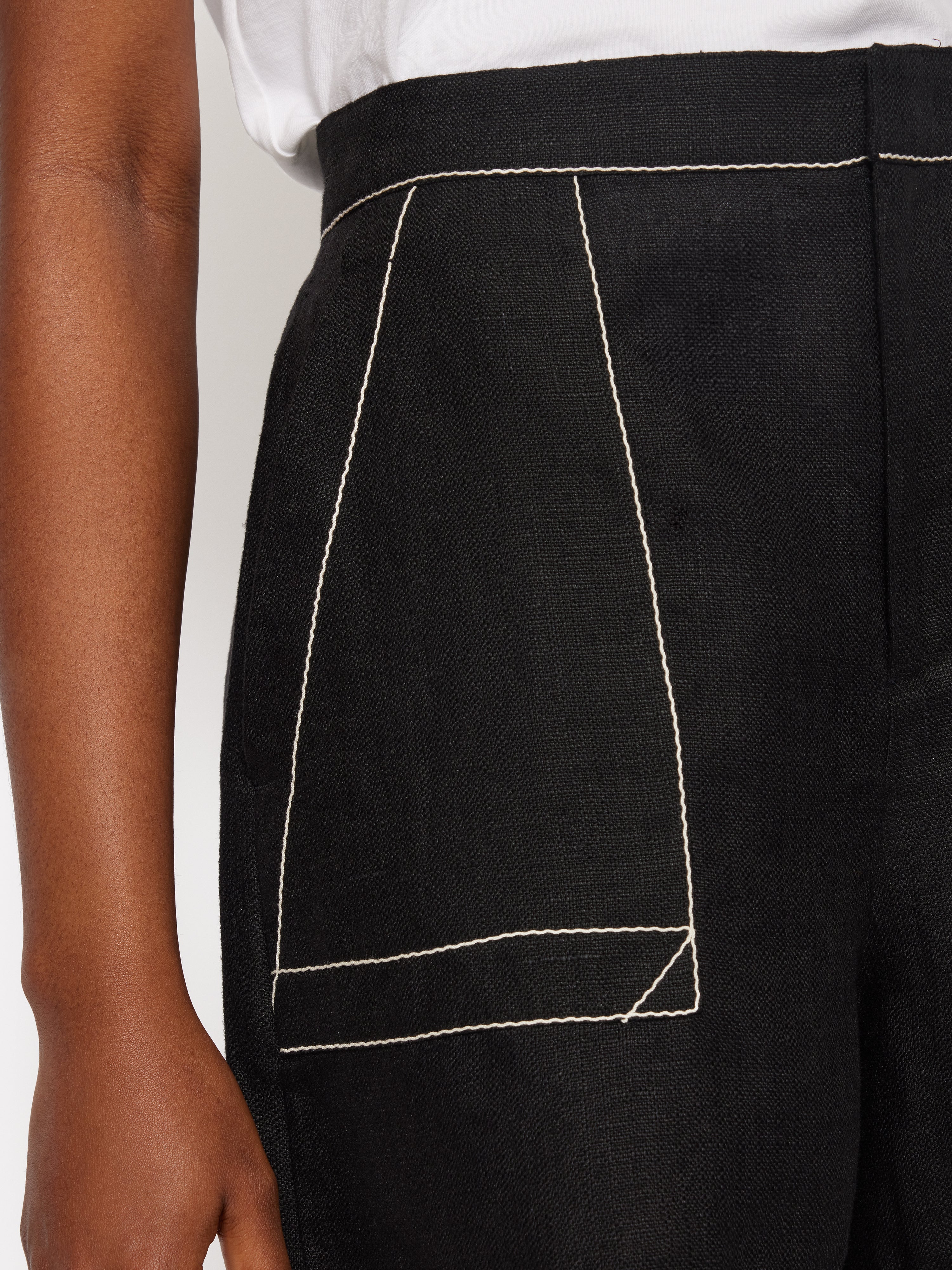 Premium Black Linen Shorts with Contrast Stitch Detail - Comfortable Casual Wear for Summer Outings & Beach Vacations
