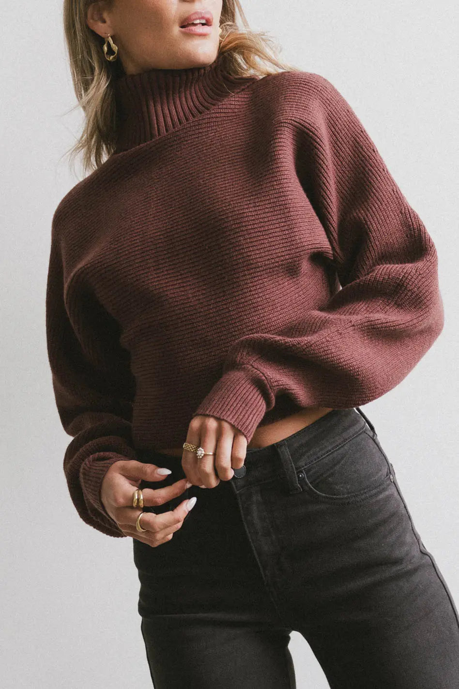 Gracelyn Women's Red Brown Turtleneck Sweater - Cozy Winter Pullover for Casual & Office Wear | FINAL SALE