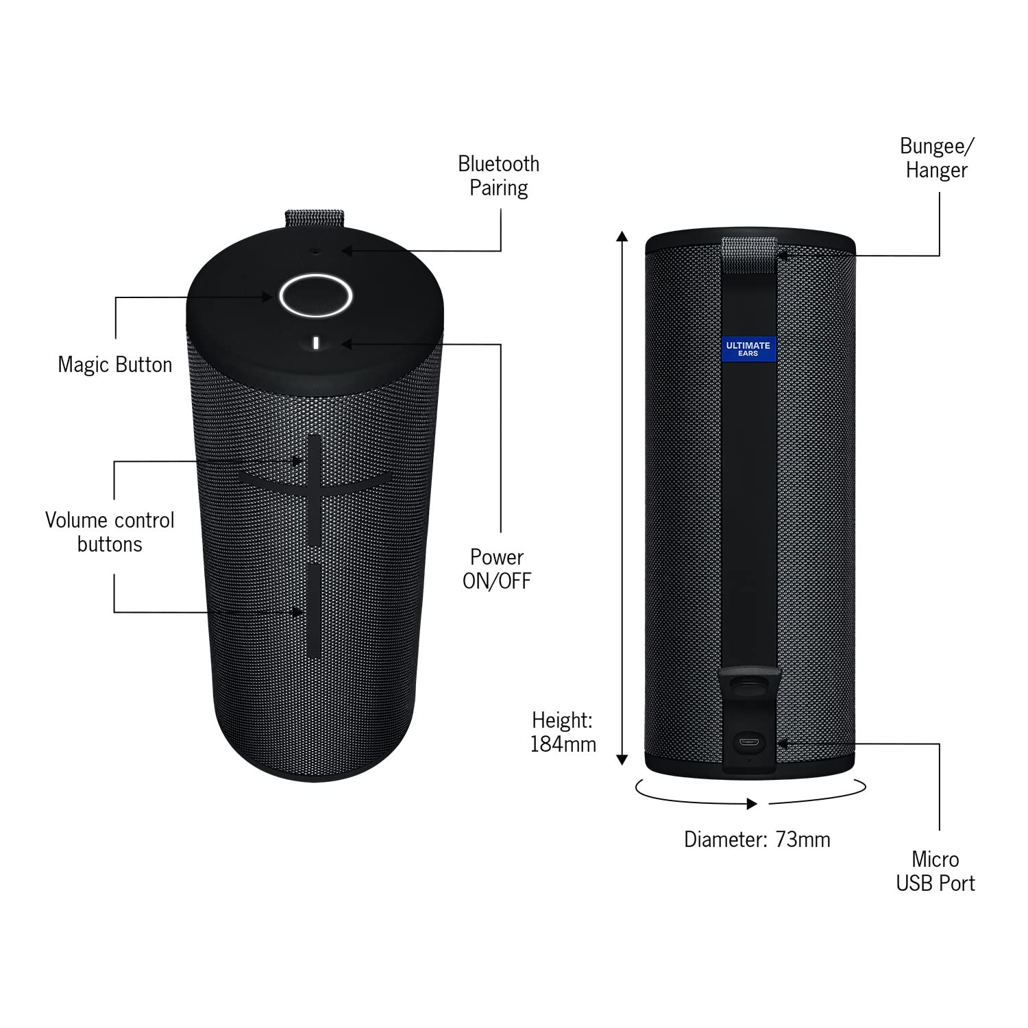 Ultimate Ears Boom 3 Wireless Bluetooth Speaker - Powerful Sound with Deep Bass, IP67 Waterproof, 15-Hour Playtime, 150ft Range, Magic Button Control (Night Black) - Perfect for Outdoor Adventures, Pool Parties & Travel