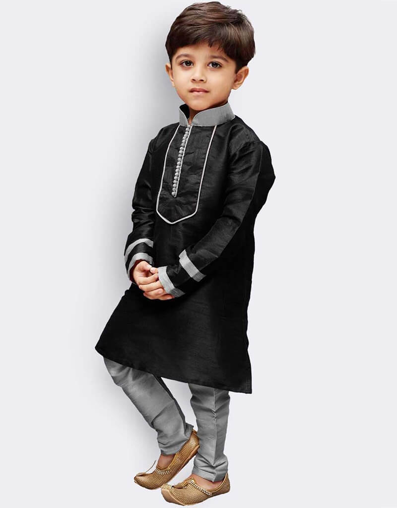 Stylish Black Kurta Pajama Set in Art Dupion Fabric - Perfect for Indian Festivals, Weddings & Cultural Events
