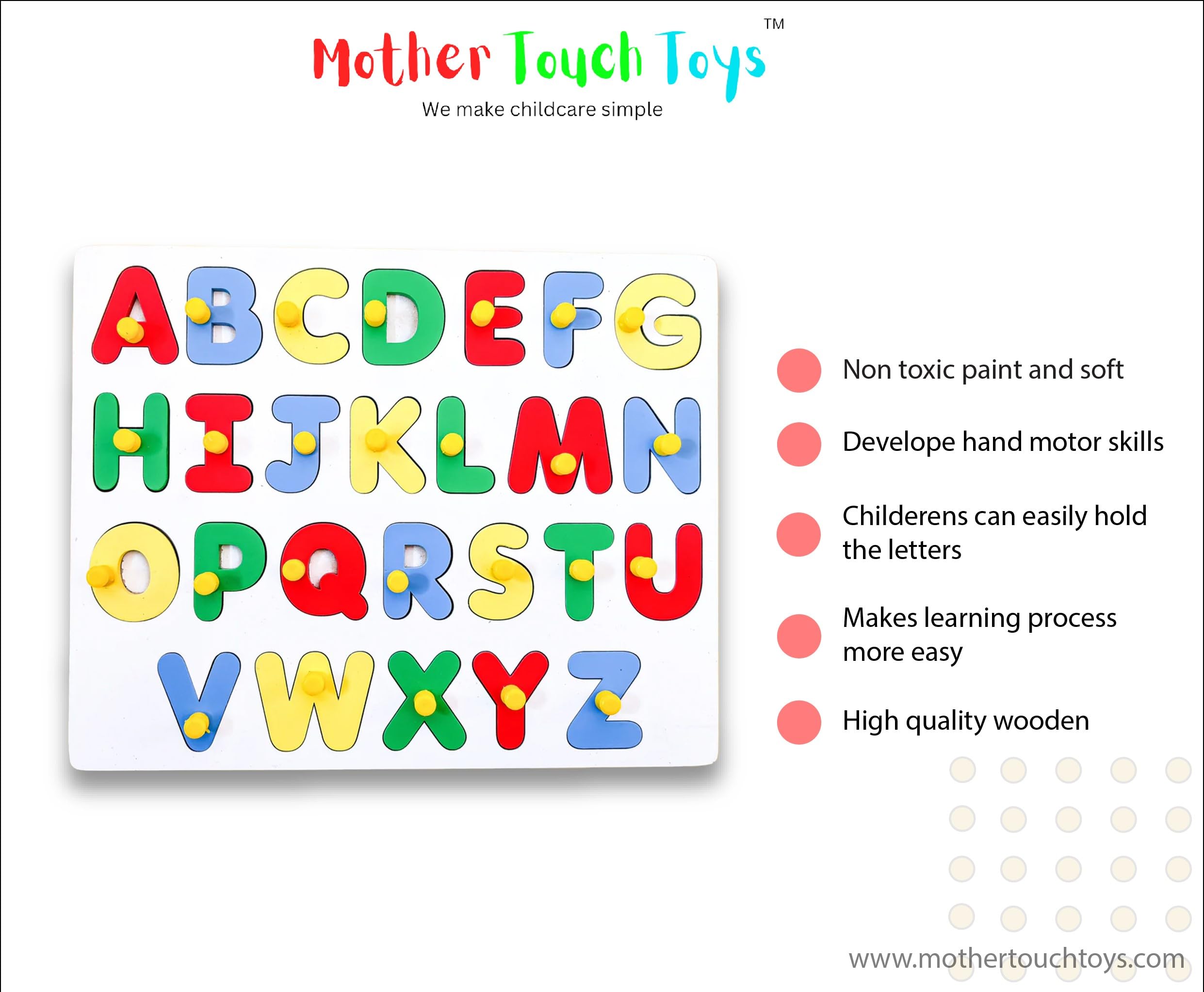 Mother Touch Toys - Wooden Capital ABCD White Board: Eco-Friendly Alphabet Learning Toy for Babies & Toddlers | ABC Writing Practice Board | Montessori Educational Toy for Preschool Learning | Perfect for Homeschool & Classroom Use