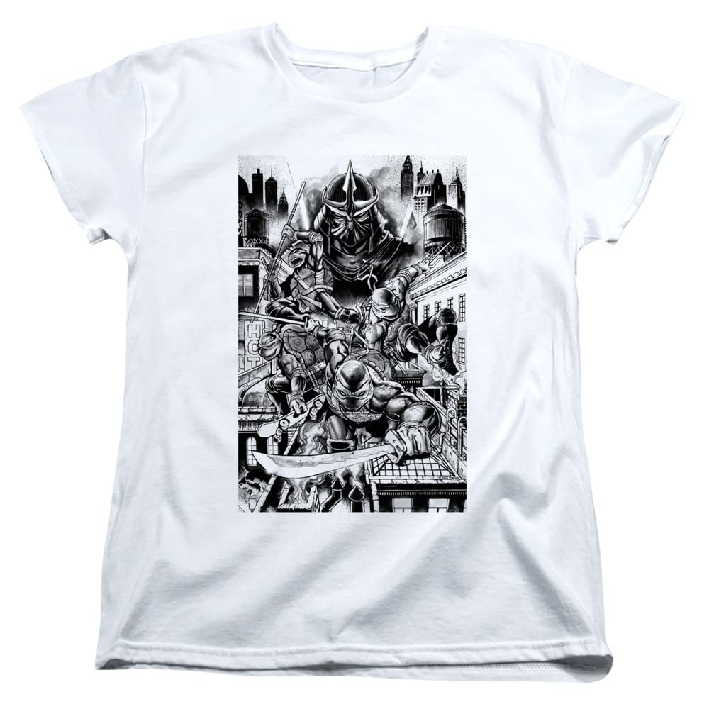 LOGOVISION TMNT Teenage Mutant Ninja Turtles Take Down Shredder Graphic Women's T-Shirt | Soft Cotton Casual Tee for Fans | Perfect for Cosplay, Comic Con & Everyday Wear