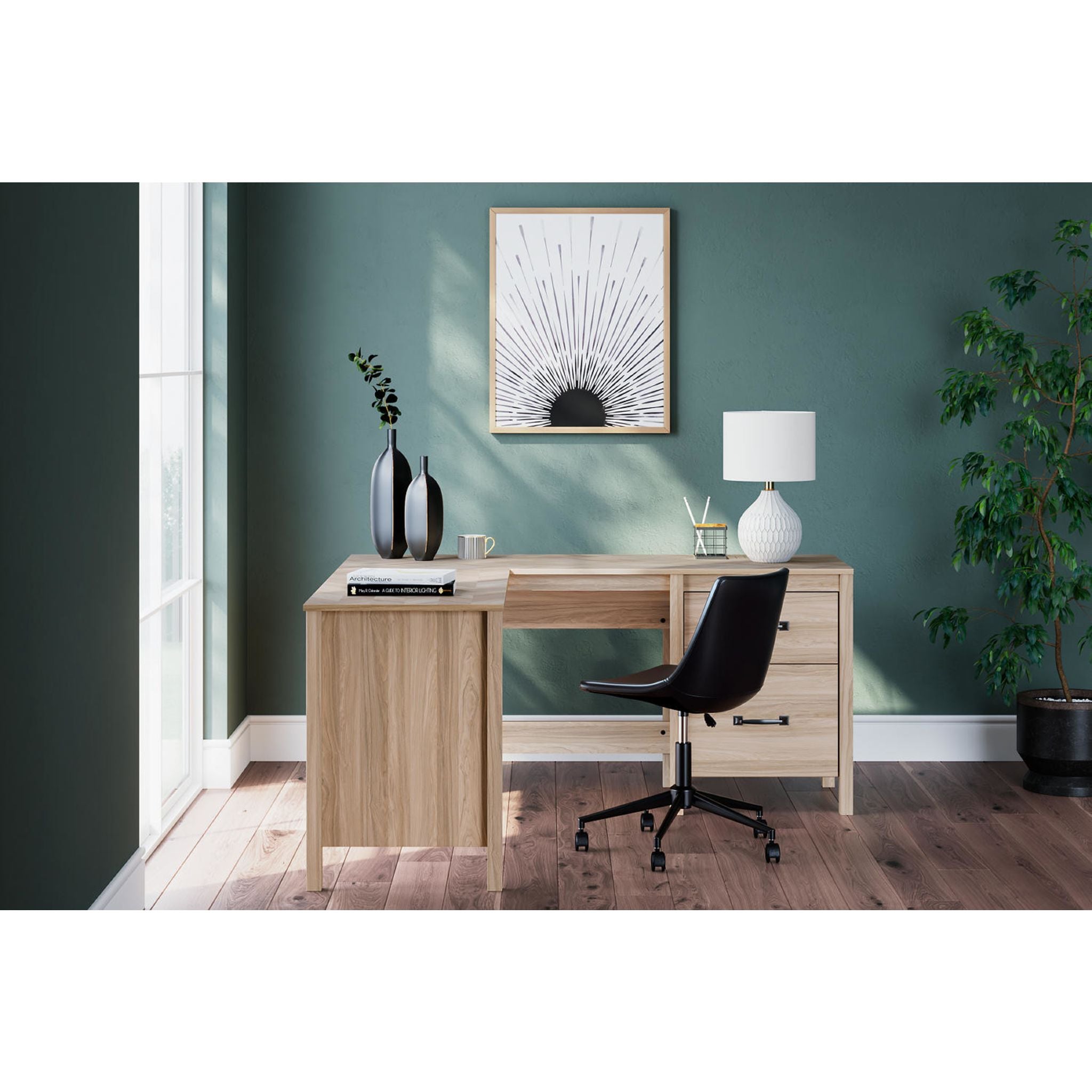Battelle Modern Wooden Office Desk in Tan - Stylish Home & Office Workspace for Professionals & Remote Workers