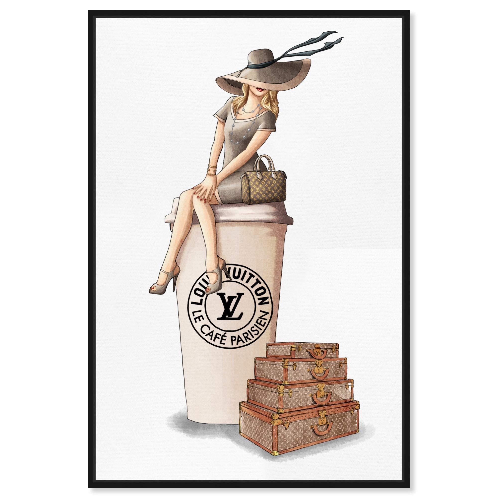 Oliver Gal Artist Co. 'Cafe au Lait Paris' Fashion Wall Art Print - 24x36 Inch Framed Canvas Painting in Brown for Living Room, Bedroom & Office Décor | Handbag & Glam Inspired Home Decor