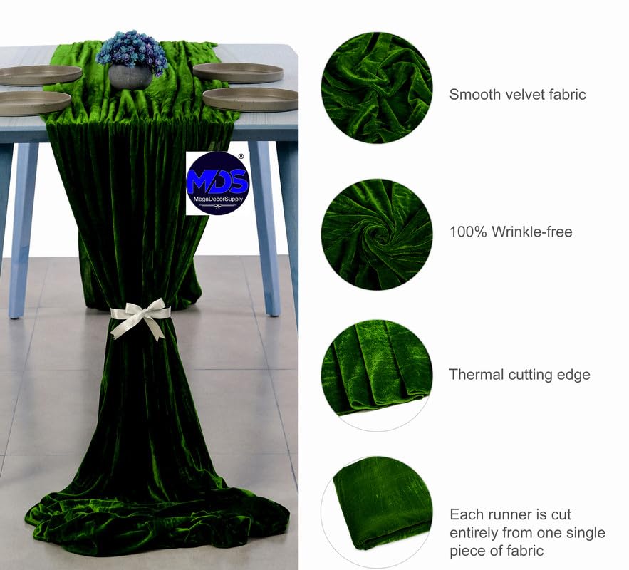 25 Pack 10ft Velvet Table Runners - 29x120 Inches Long Wedding Table Decor, Romantic Rustic Tablecloth for Wedding, Birthday Party, Bridal Shower, Banquet & Home Decor - Hunter Green - Perfect for Wedding Arch Decorations, Reception Tables, and Holiday Centerpieces