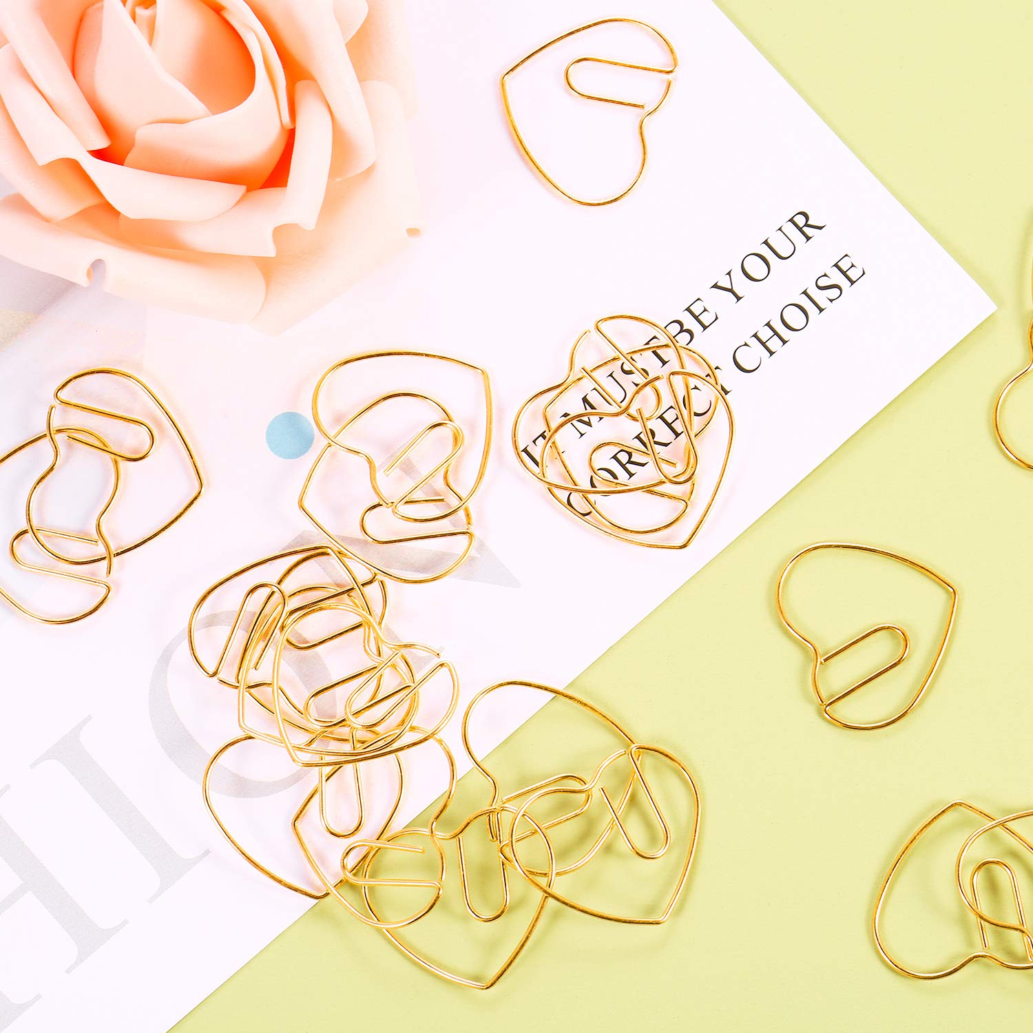 100 Pieces 3cm Gold Heart Shaped Paper Clips - Romantic Wedding Bookmarks, Office School Supplies & Home Organization Accessories for Love Notes, Gift Wrapping, Scrapbooking and DIY Crafts