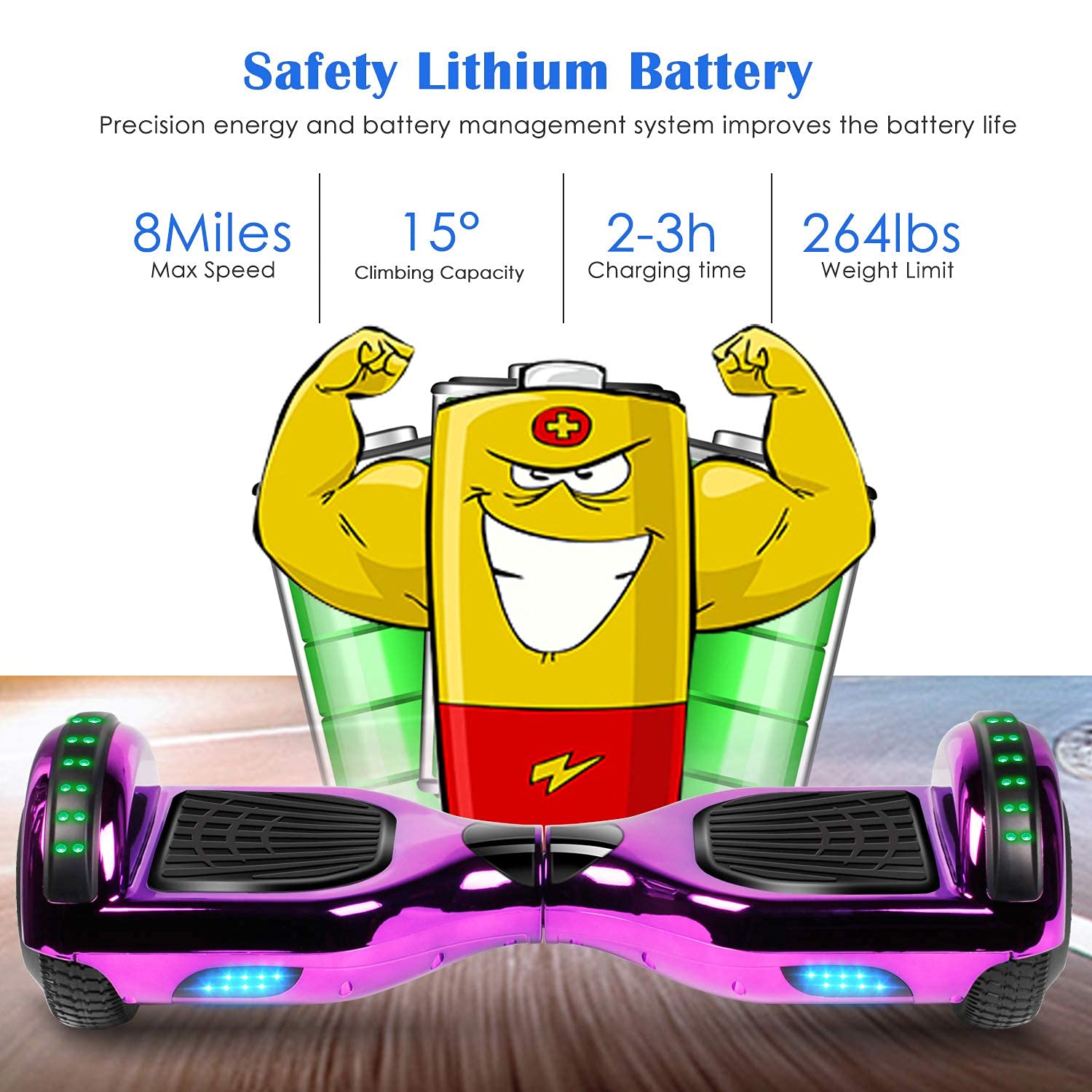 6.5 Inch Hoverboard with Bluetooth Speaker & LED Lights - Self Balancing Scooter for Kids & Adults - Perfect for Commuting, Indoor/Outdoor Fun & Gift Giving