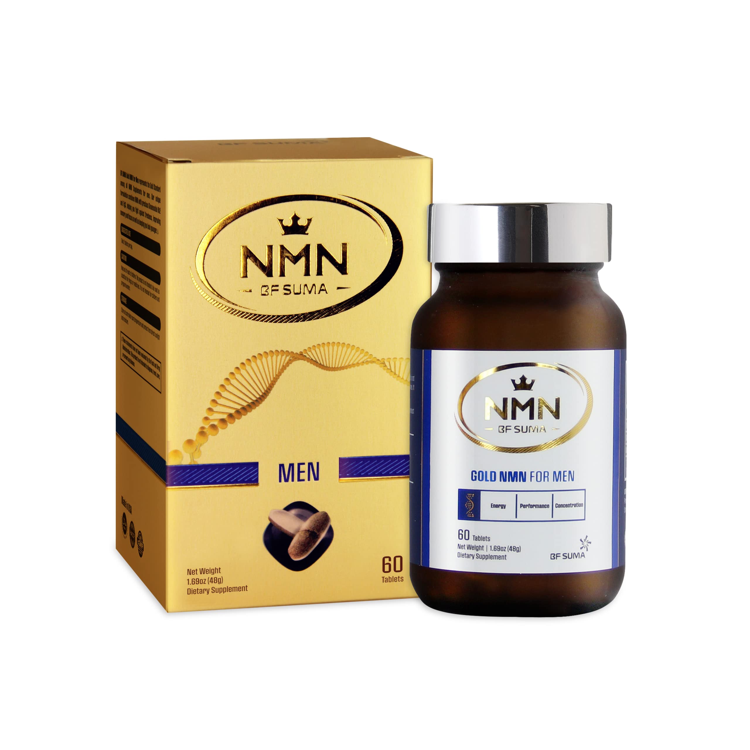 BFSUMA Gold NMN Supplement for Men - NMN & Ginsenosides Tablets to Boost Energy, Performance & Focus - Anti-Aging Dietary Supplement for Men's Health - Perfect for Workout Recovery & Mental Clarity