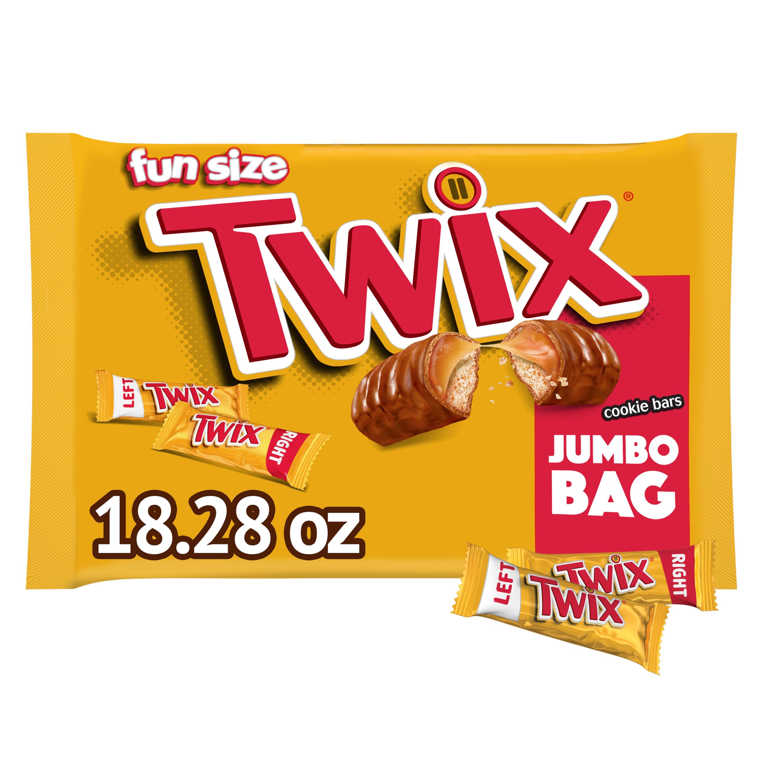 TWIX Fun Size Milk Chocolate Caramel Candy Bars - 18.28 Oz Bulk Bag (50 Pieces) | St Patrick's Day Treats, Party Favors, Halloween Candy, Office Snacks & Gift Ideas