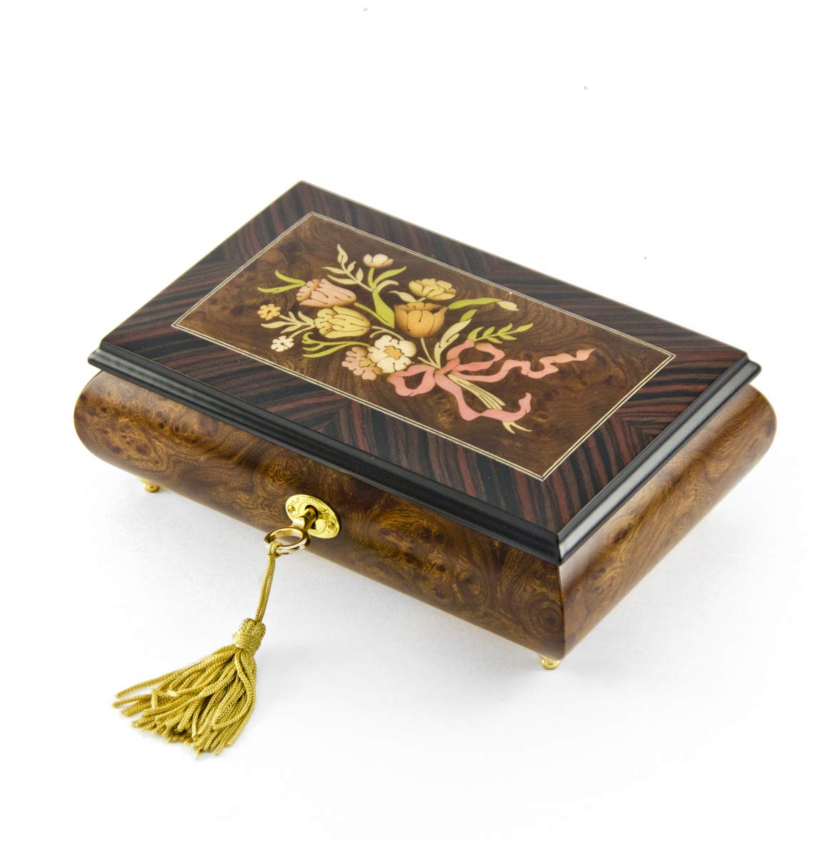 Vintage Floral Bouquet Music Box with Pink Ribbon - Classic Wooden Musical Jewelry Box Plays 18 Melodies (Including Daddy's Little Girl) - Perfect Gift for Daughter, Birthday, Wedding & Home Decor