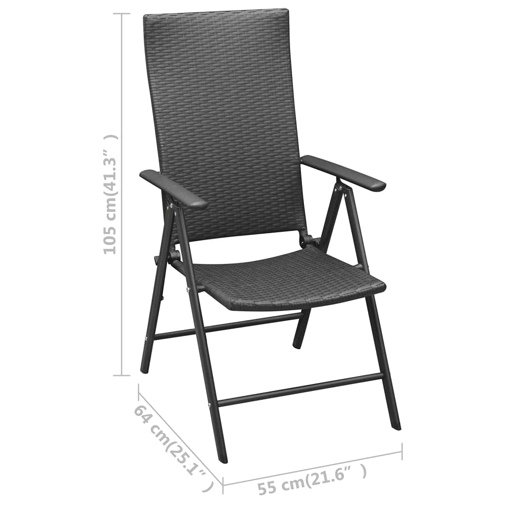 vidaXL 7-Piece Patio Dining Set - Black Rattan Outdoor Furniture with Reclining Chairs & Tempered Glass Tabletop for Garden, Terrace, Backyard - Perfect for Outdoor Entertaining & Relaxation