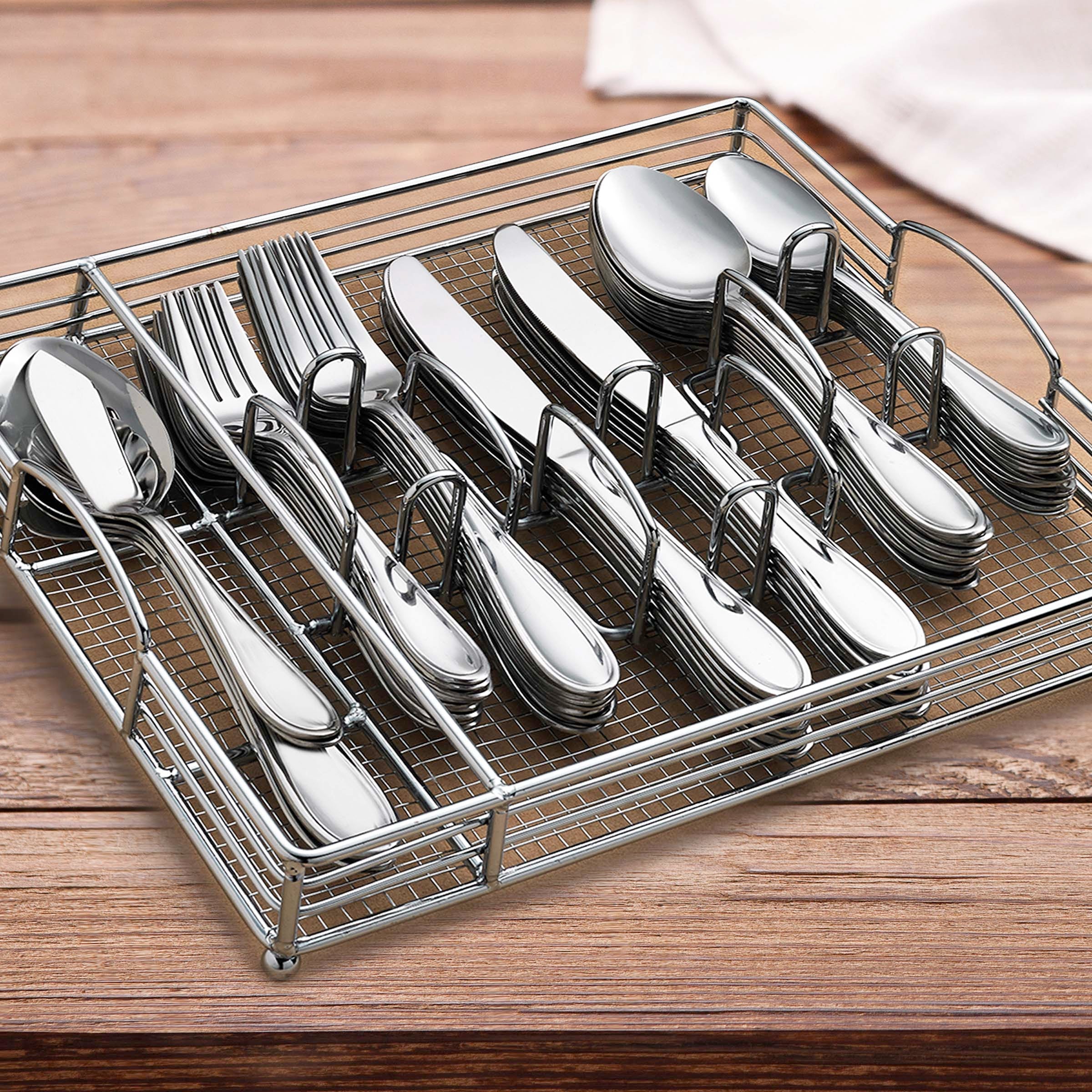 Lincoln 46-Piece Stainless Steel Flatware Set with Storage Caddy - Elegant Silverware for Dinner Parties, Weddings & Everyday Dining