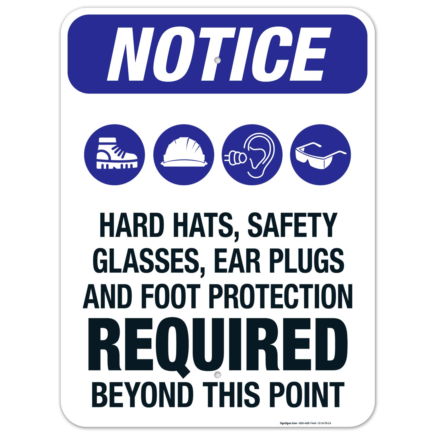 OSHA Compliant Safety Signs - 'Hearing Protection, Safety Glasses & Foot Protection Required' - 18x24 Inch Rustproof Aluminum Sign for Workplace Safety | Durable Fade-Resistant Indoor/Outdoor Use | Made in USA - Perfect for Factories, Construction Sites & Industrial Areas